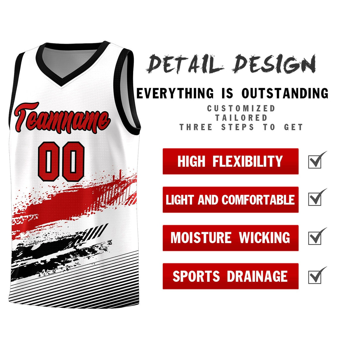 Custom White Red and Black Graffiti Pattern Sports Uniform Basketball Jersey|KXKSHOP