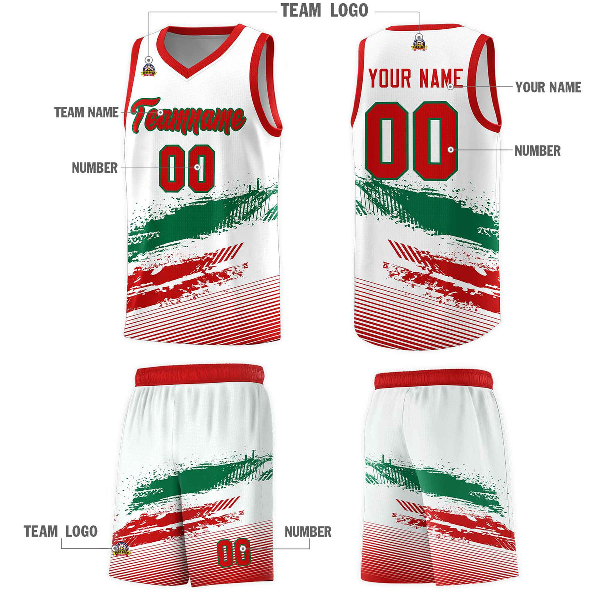 Custom White Kelly Green and Red Graffiti Pattern Sports Uniform Basketball Jersey|KXKSHOP