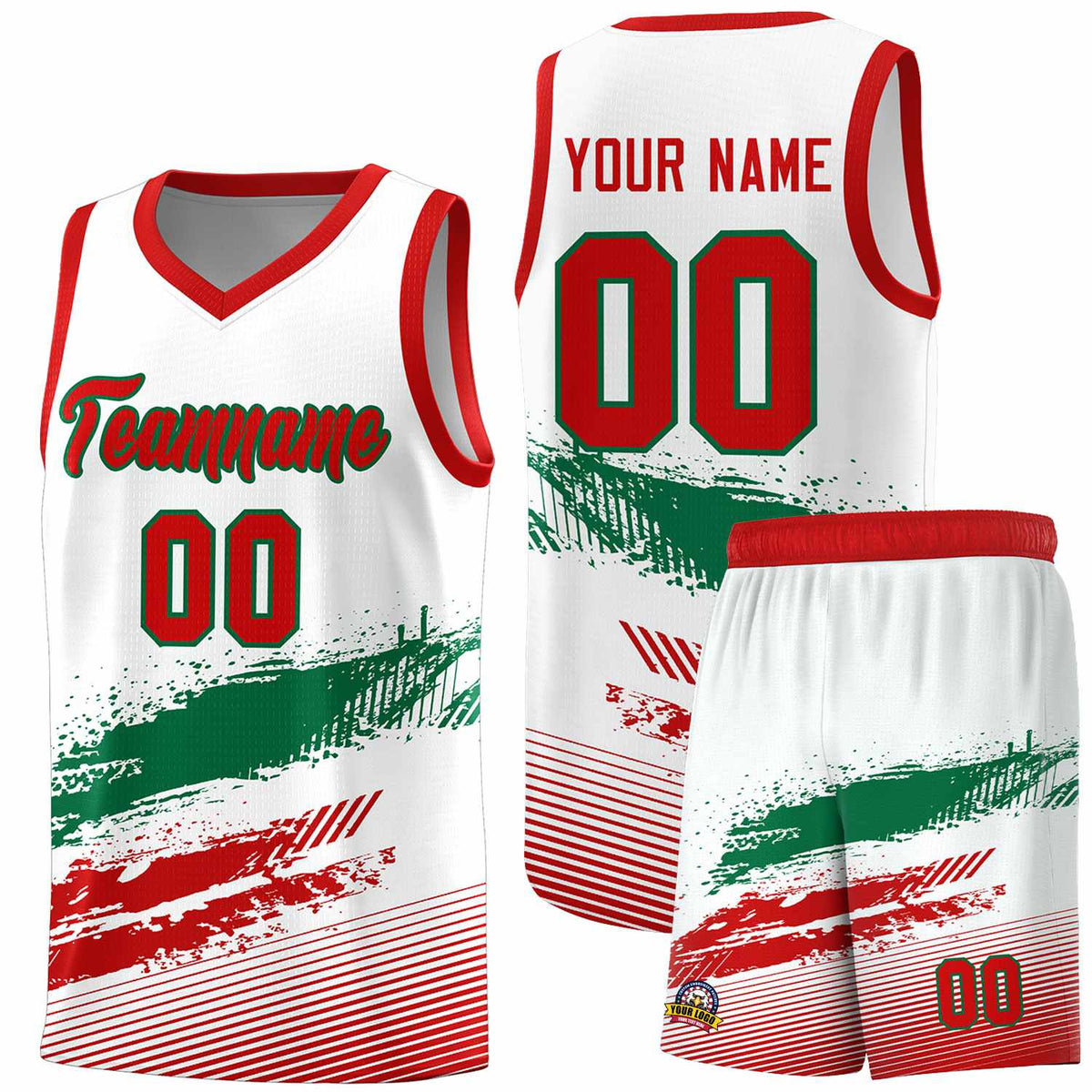 Custom White Kelly Green and Red Graffiti Pattern Sports Uniform Basketball Jersey|KXKSHOP