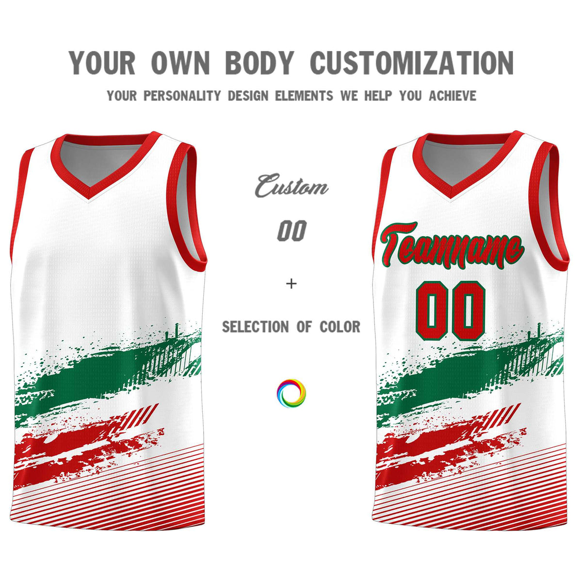 Custom White Kelly Green and Red Graffiti Pattern Sports Uniform Basketball Jersey|KXKSHOP