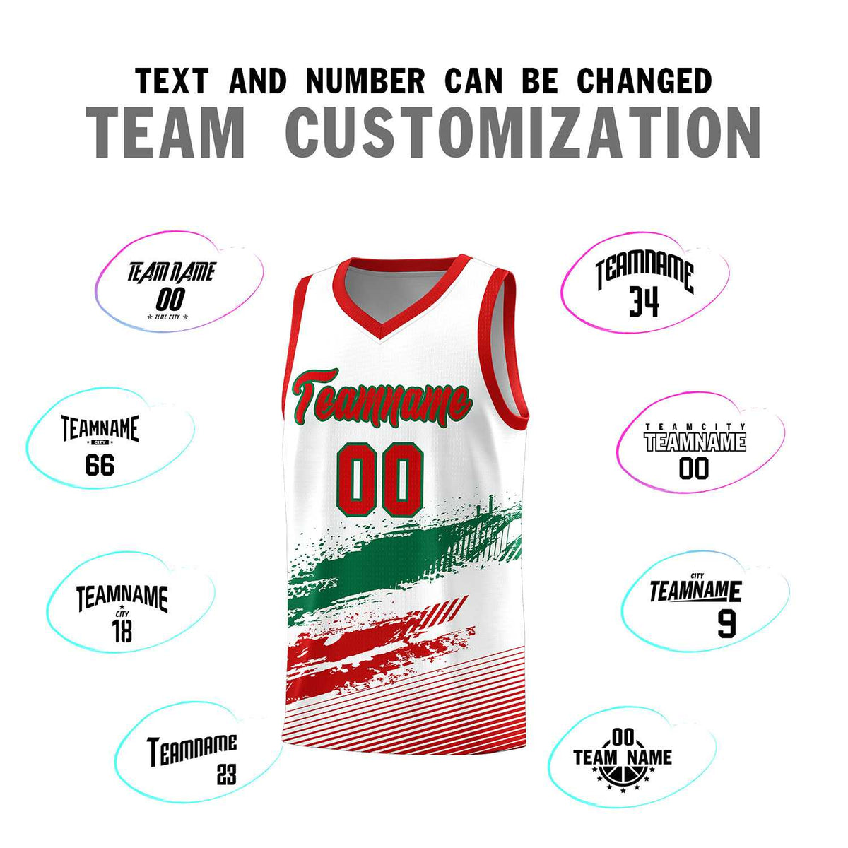 Custom White Kelly Green and Red Graffiti Pattern Sports Uniform Basketball Jersey|KXKSHOP