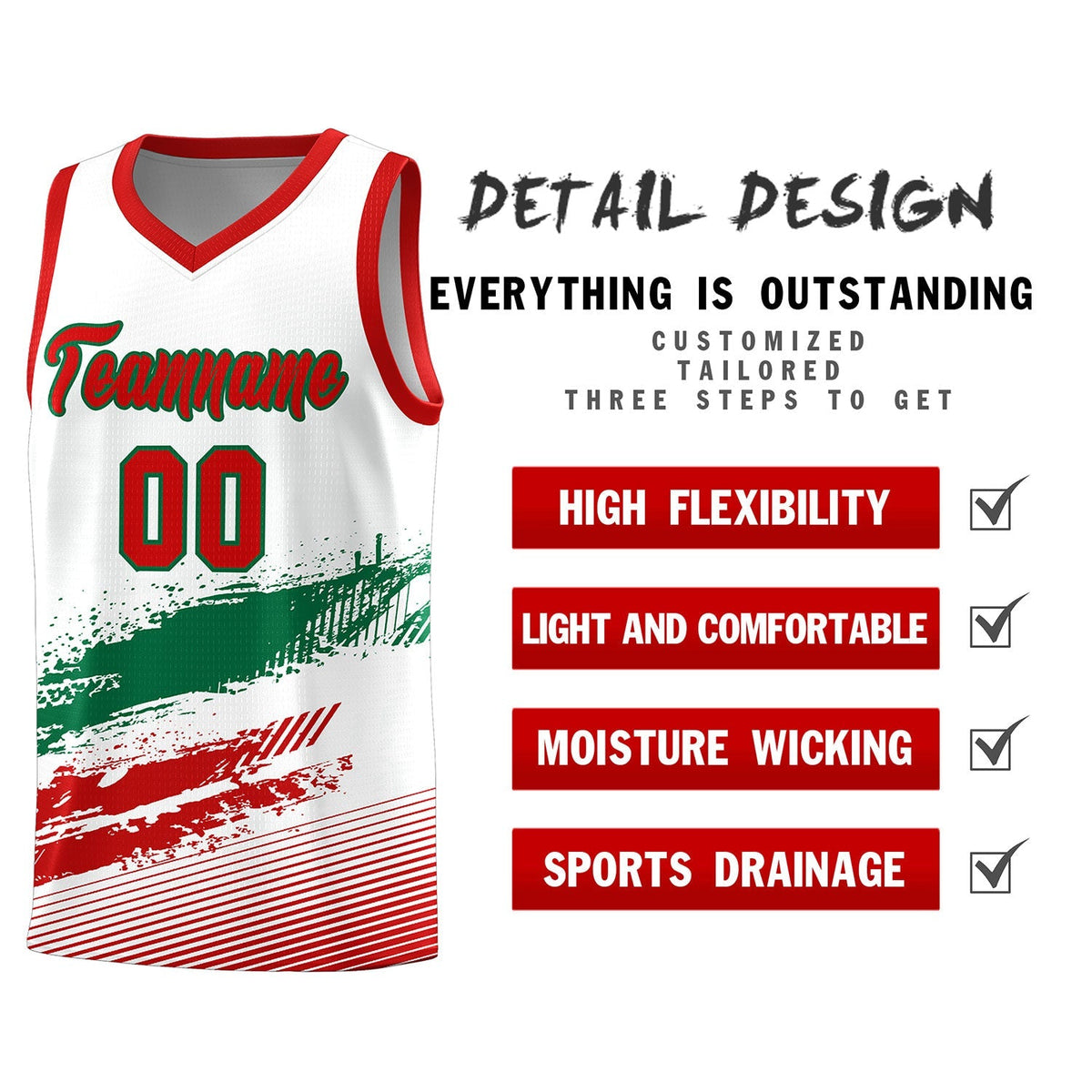 Custom White Kelly Green and Red Graffiti Pattern Sports Uniform Basketball Jersey|KXKSHOP