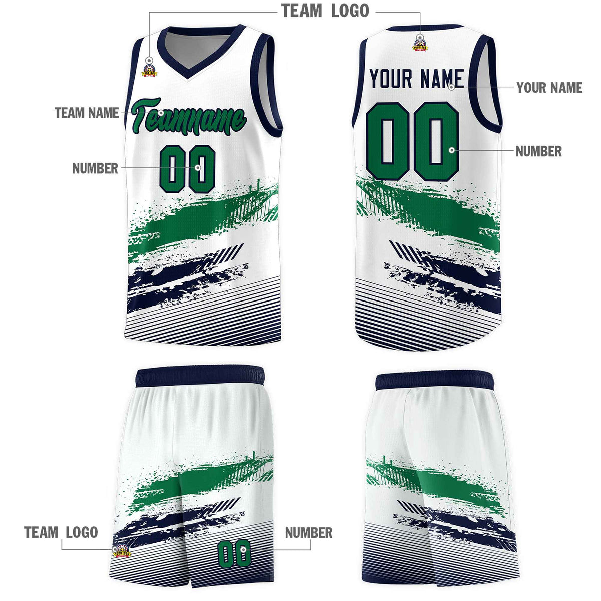 Custom White Kelly Green and Navy Graffiti Pattern Sports Uniform Basketball Jersey|KXKSHOP