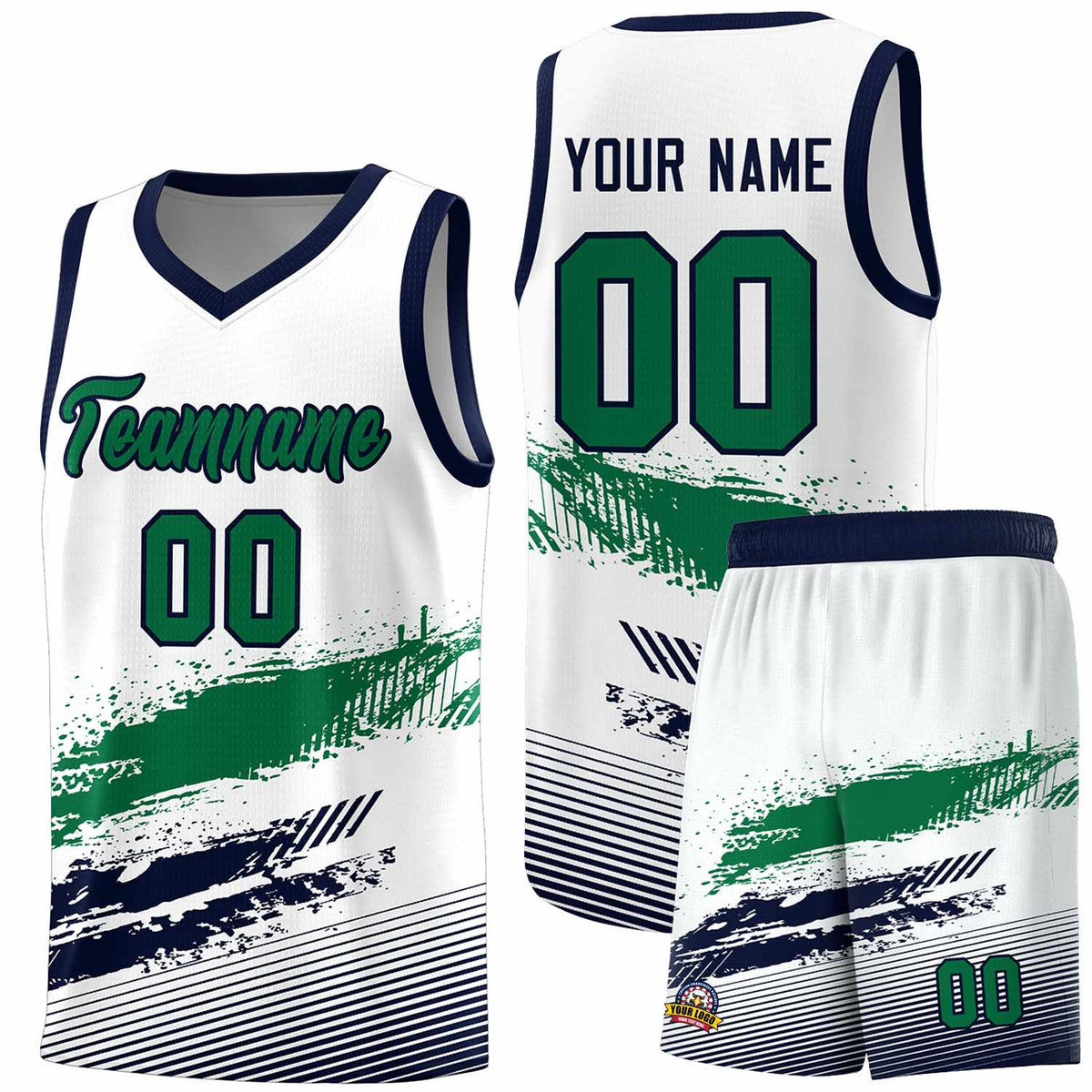 Custom White Kelly Green and Navy Graffiti Pattern Sports Uniform Basketball Jersey|KXKSHOP