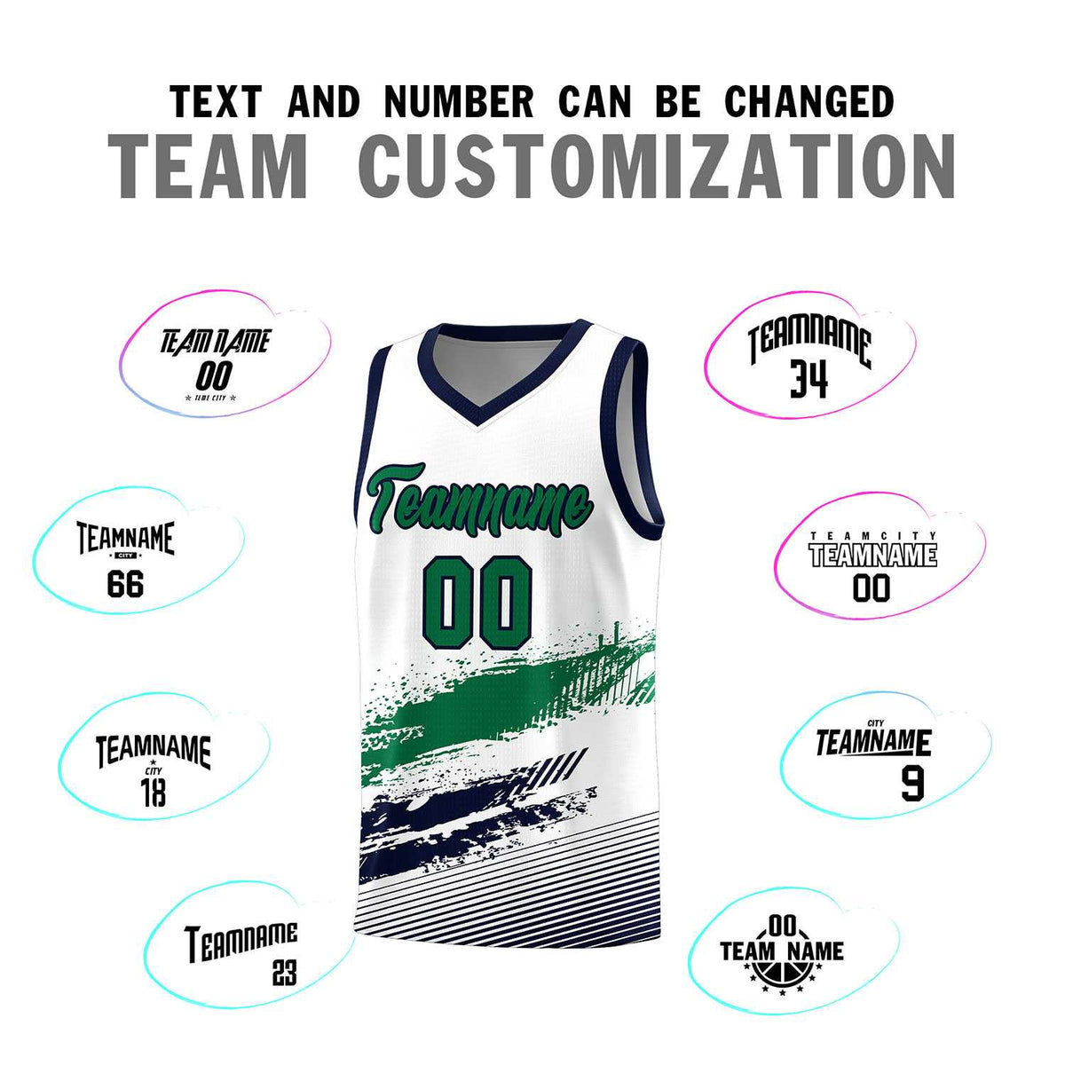 Custom White Kelly Green and Navy Graffiti Pattern Sports Uniform Basketball Jersey|KXKSHOP