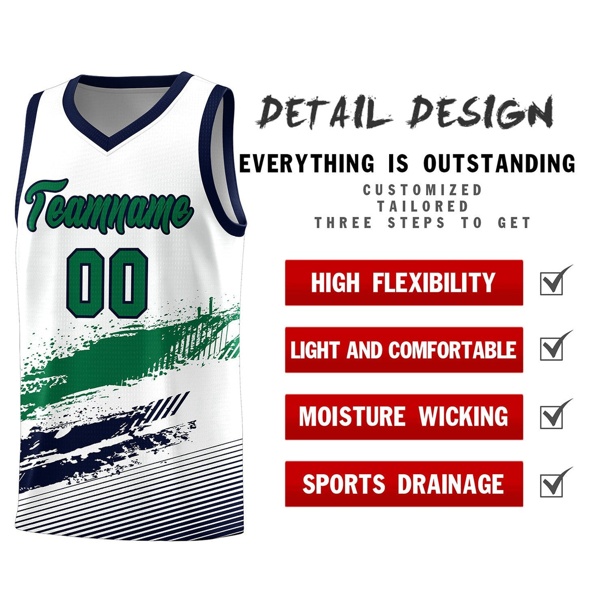 Custom White Kelly Green and Navy Graffiti Pattern Sports Uniform Basketball Jersey|KXKSHOP