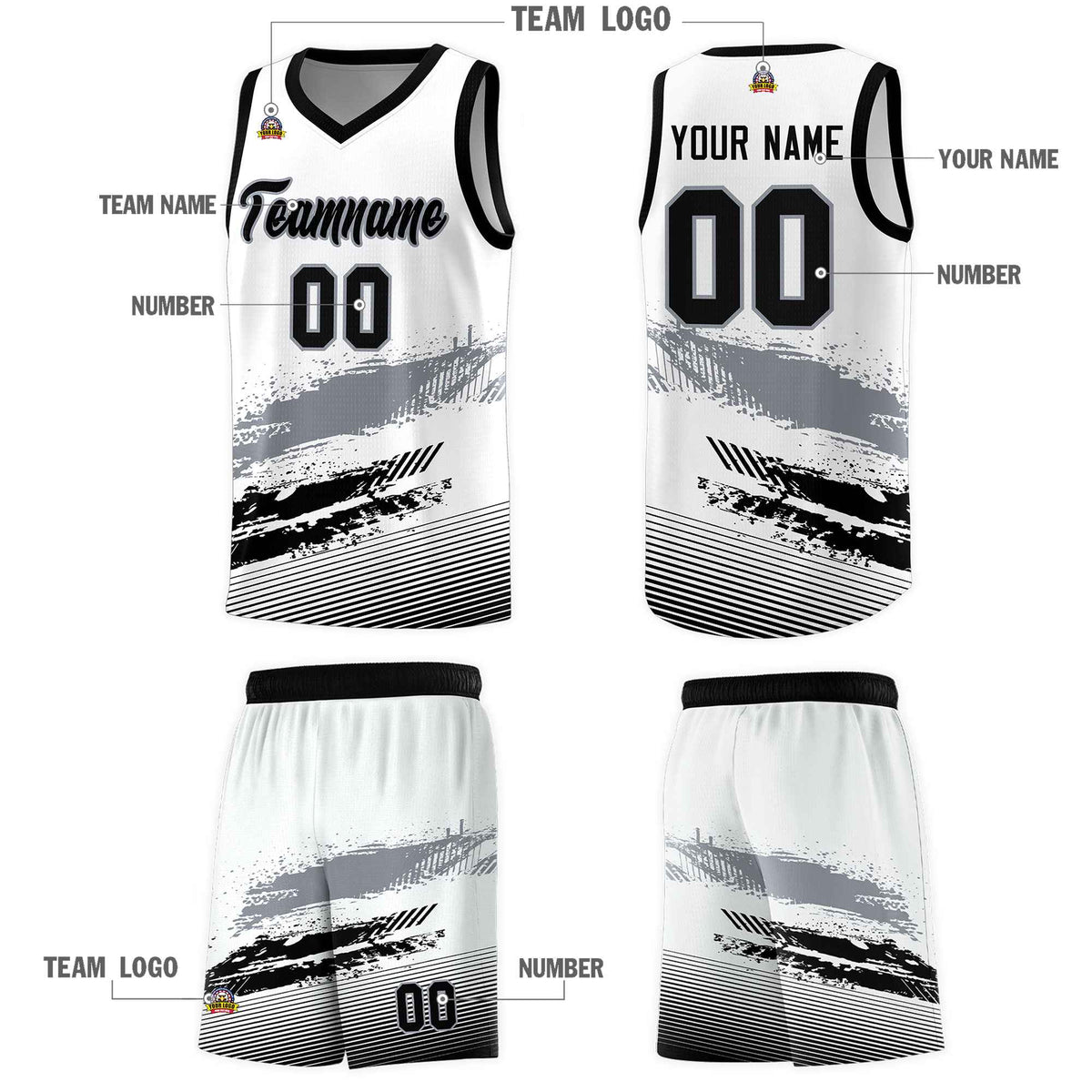 Custom White Gray and Black Graffiti Pattern Sports Uniform Basketball Jersey|KXKSHOP