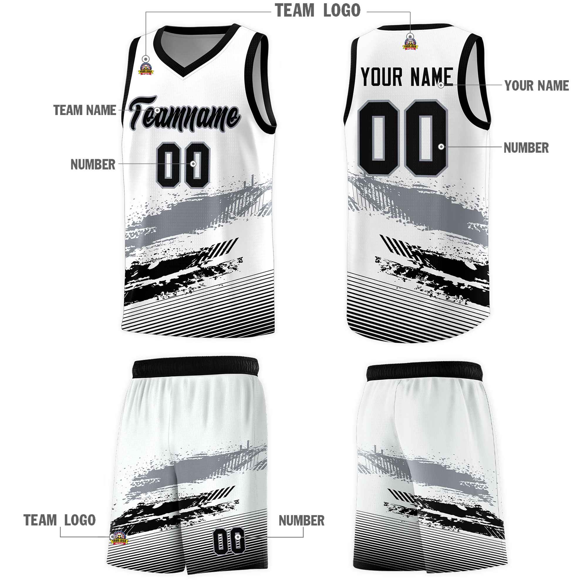 Custom White Gray and Black Graffiti Pattern Sports Uniform Basketball Jersey|KXKSHOP