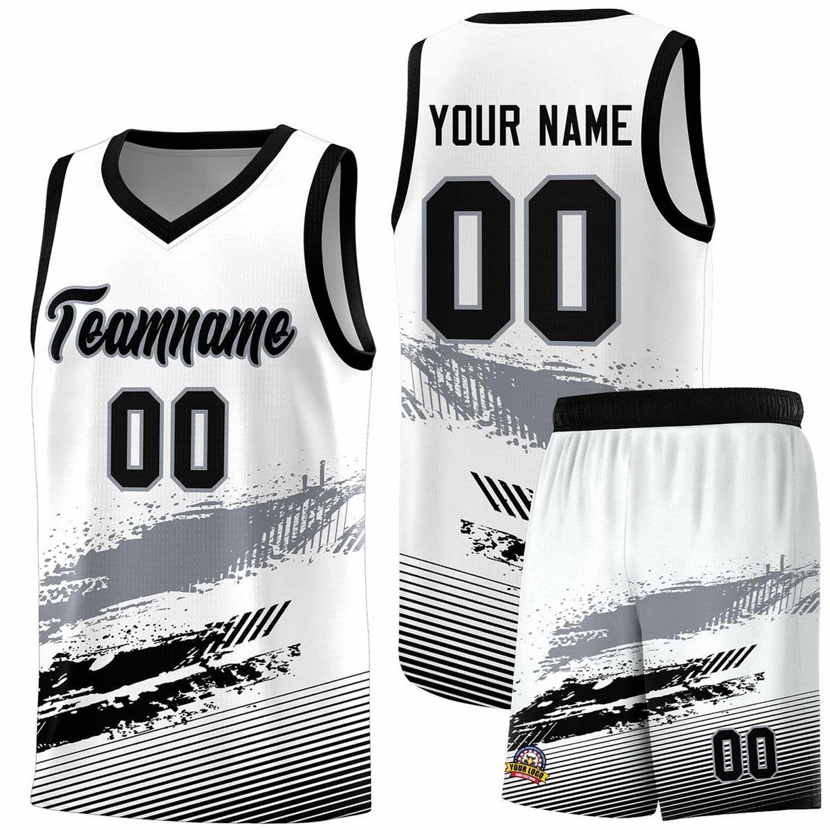 Custom White Gray and Black Graffiti Pattern Sports Uniform Basketball Jersey|KXKSHOP