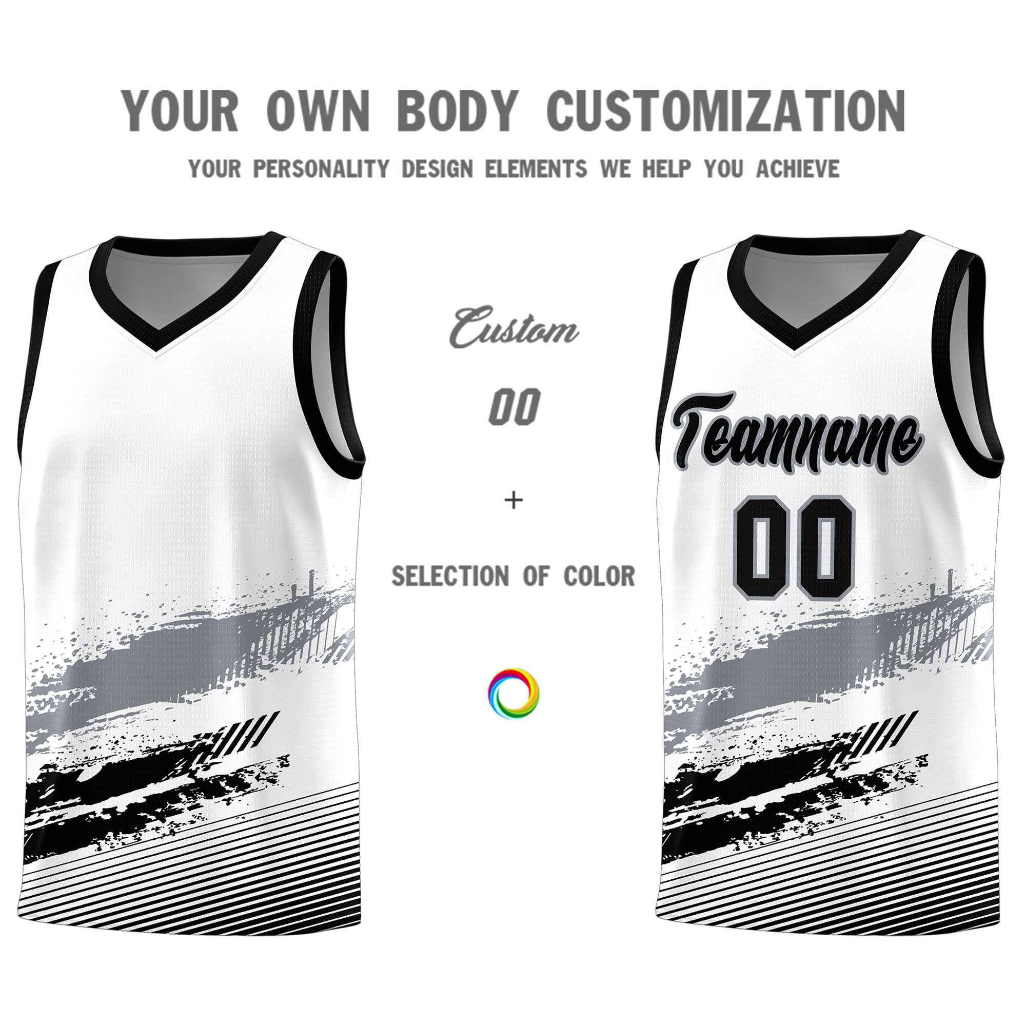 Custom White Gray and Black Graffiti Pattern Sports Uniform Basketball Jersey|KXKSHOP