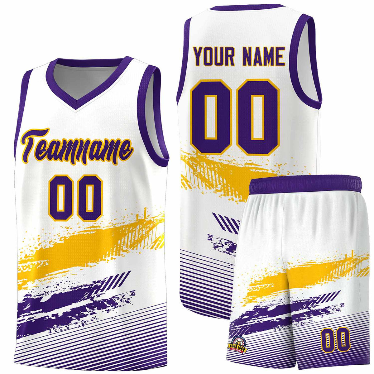 Custom White Yellow and Purple Graffiti Pattern Sports Uniform Basketball Jersey|KXKSHOP