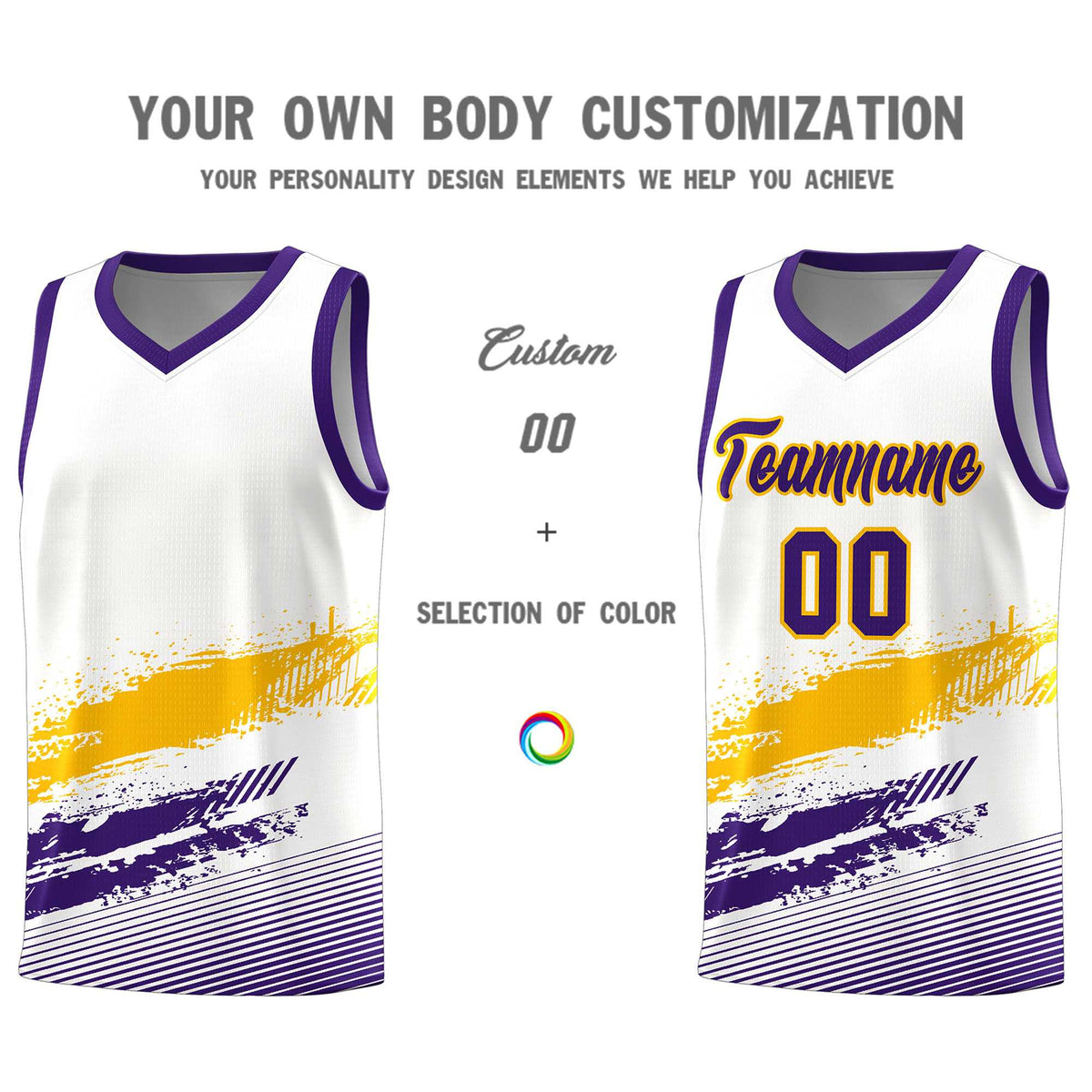 Custom White Yellow and Purple Graffiti Pattern Sports Uniform Basketball Jersey|KXKSHOP