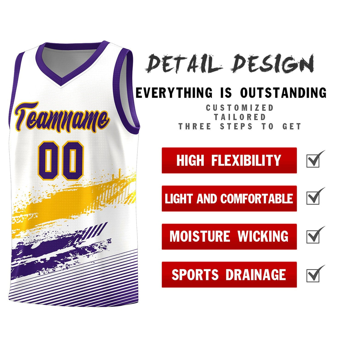 Custom White Yellow and Purple Graffiti Pattern Sports Uniform Basketball Jersey|KXKSHOP