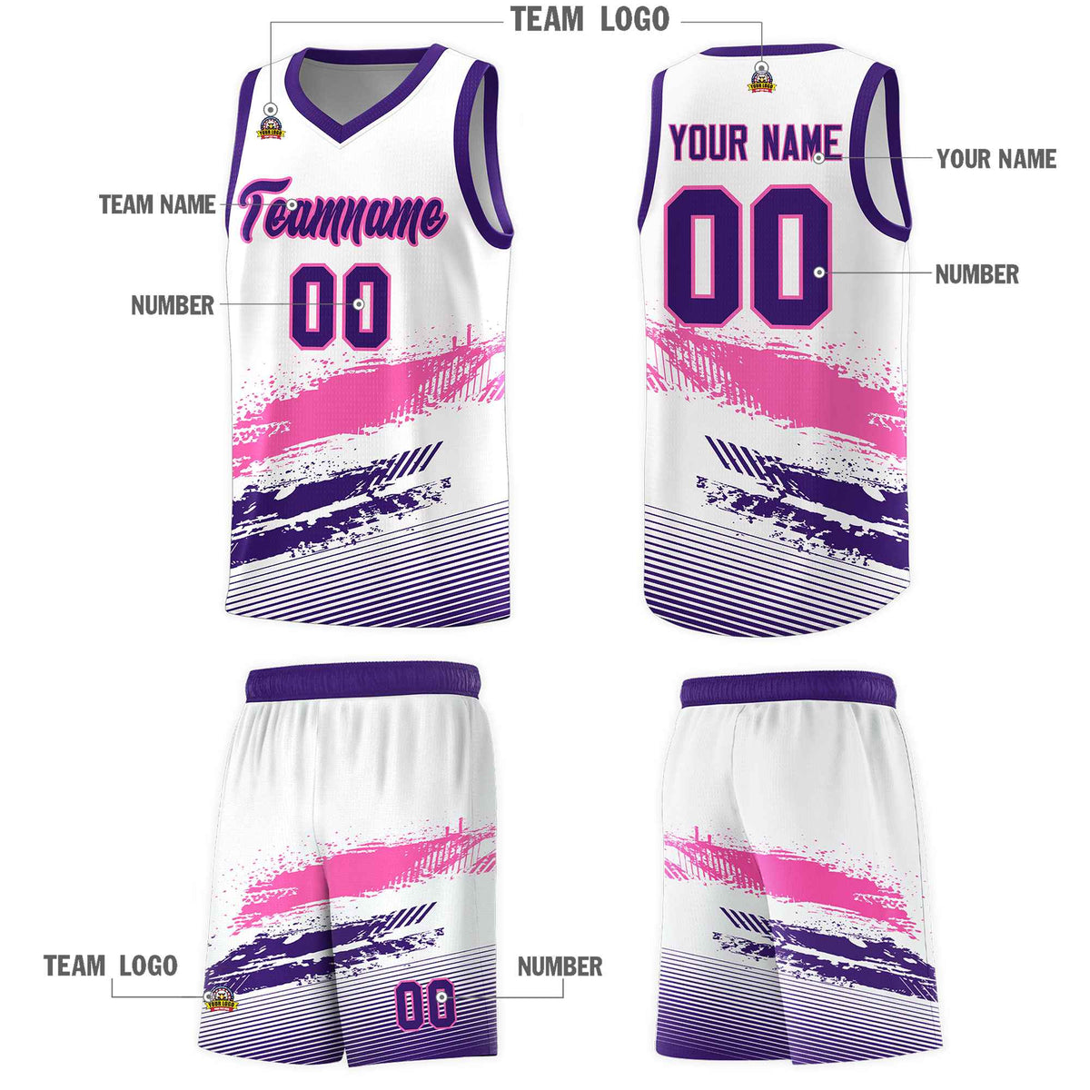 Custom White Pink and Purple Graffiti Pattern Sports Uniform Basketball Jersey|KXKSHOP