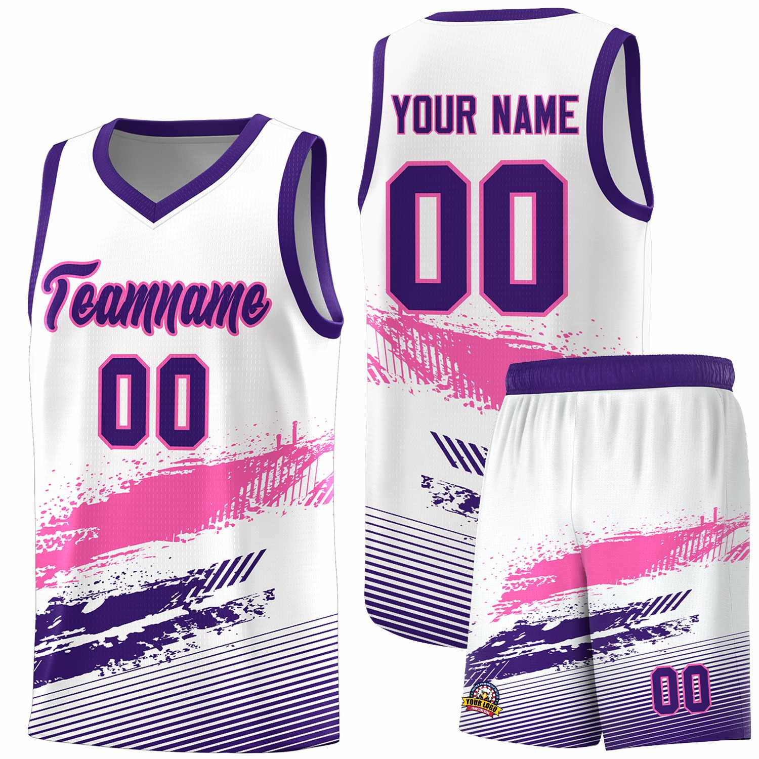 Custom White Pink and Purple Graffiti Pattern Sports Uniform Basketball Jersey|KXKSHOP