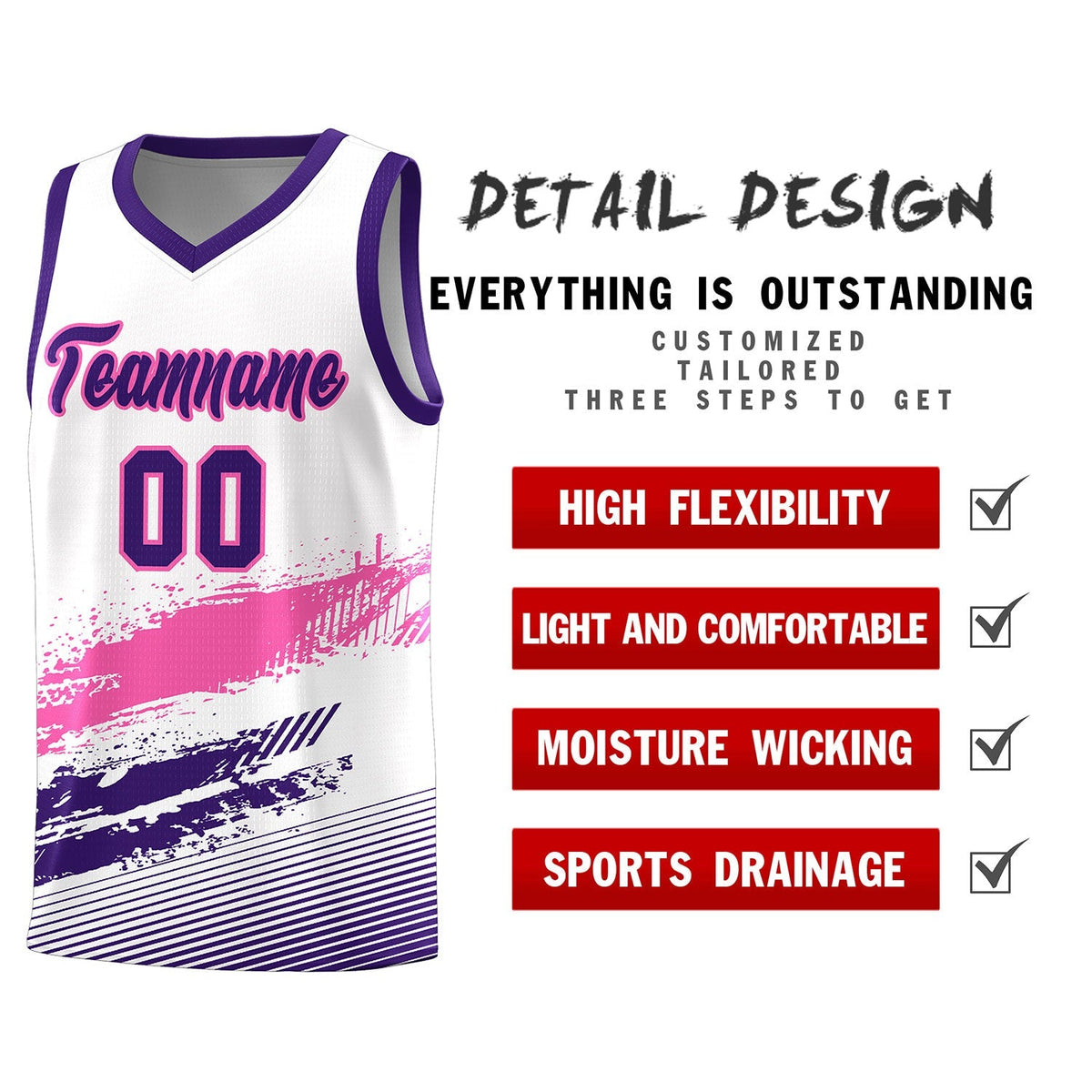 Custom White Pink and Purple Graffiti Pattern Sports Uniform Basketball Jersey|KXKSHOP