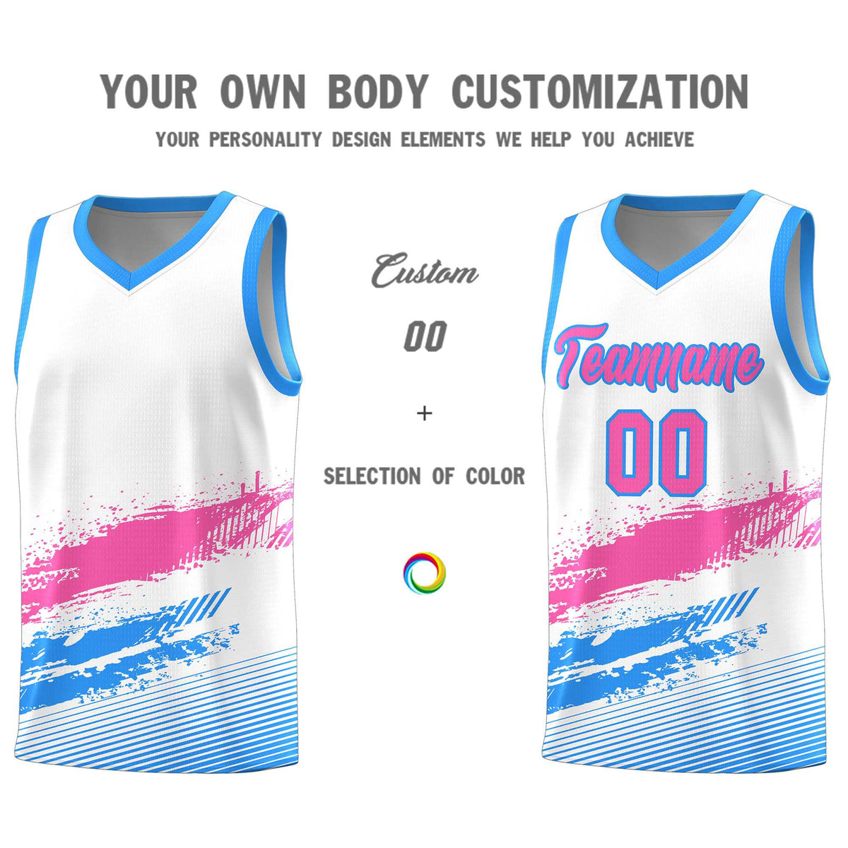 Custom White Pink and Powder Blue Graffiti Pattern Sports Uniform Basketball Jersey|KXKSHOP