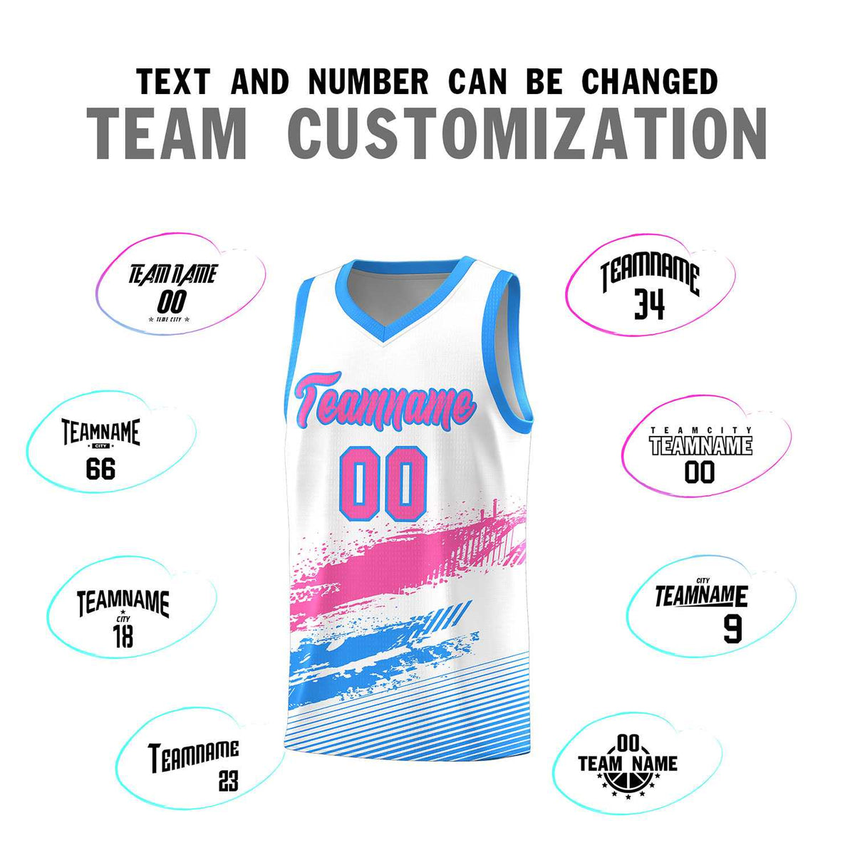 Custom White Pink and Powder Blue Graffiti Pattern Sports Uniform Basketball Jersey|KXKSHOP
