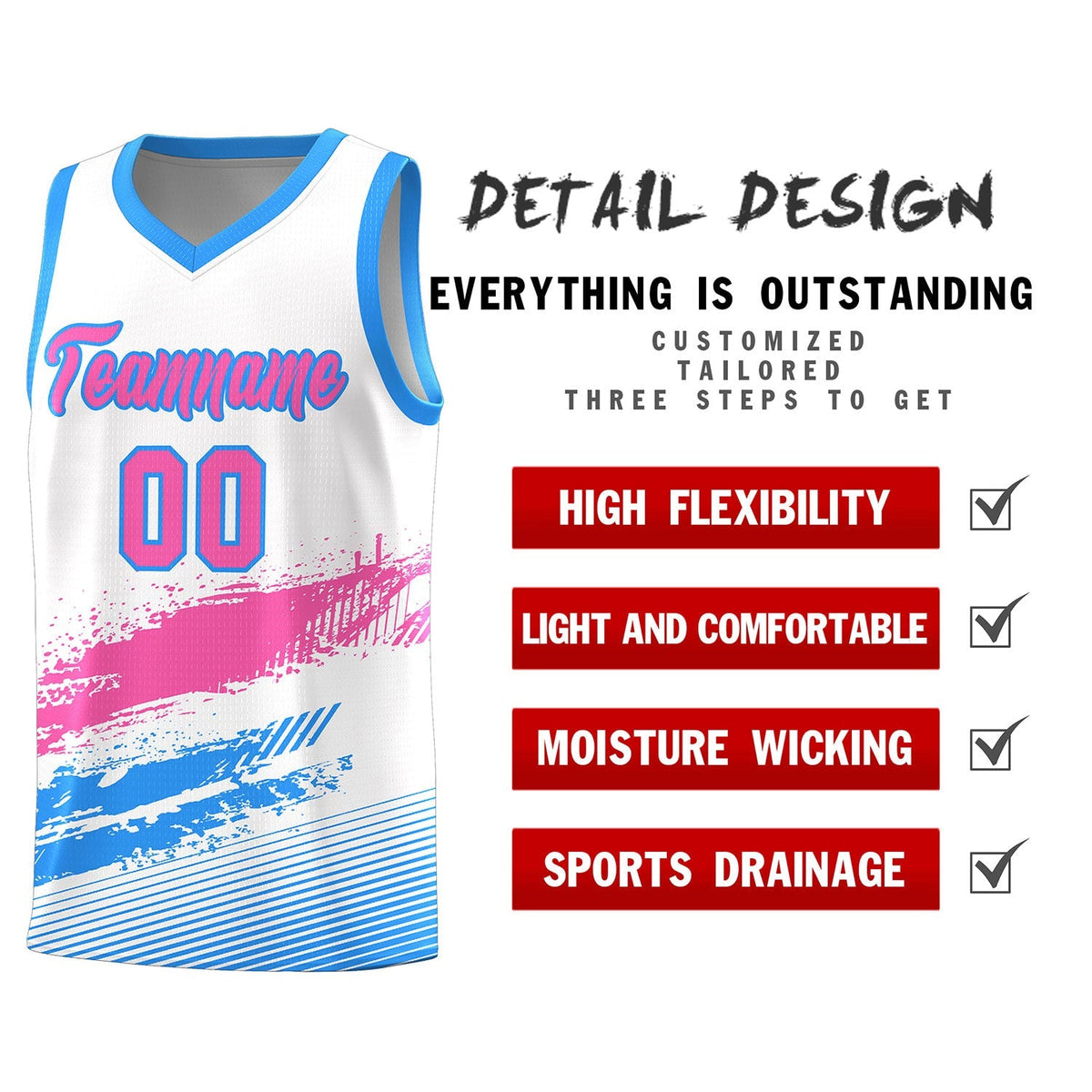 Custom White Pink and Powder Blue Graffiti Pattern Sports Uniform Basketball Jersey|KXKSHOP