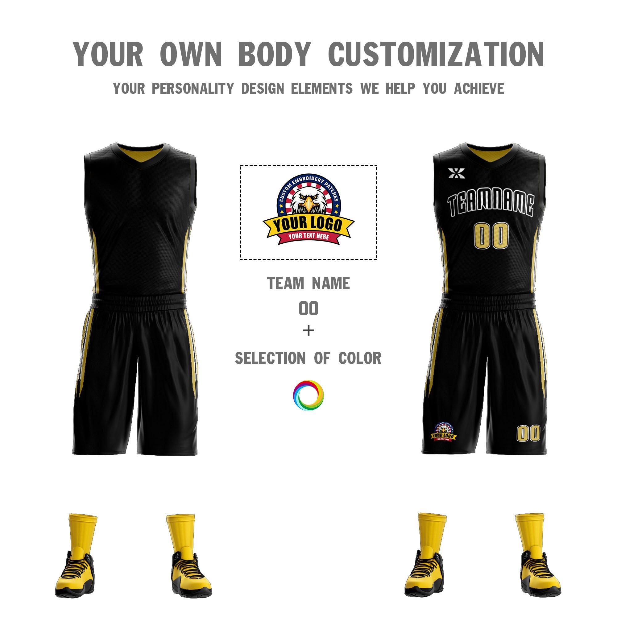 Custom Black Old Gold Double Side Kits Design Sportswear Basketball Jersey|KXKSHOP