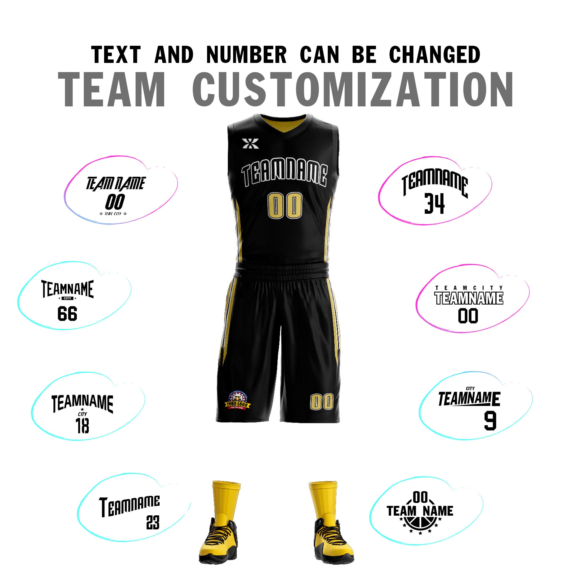 Custom Black Old Gold Double Side Kits Design Sportswear Basketball Jersey|KXKSHOP