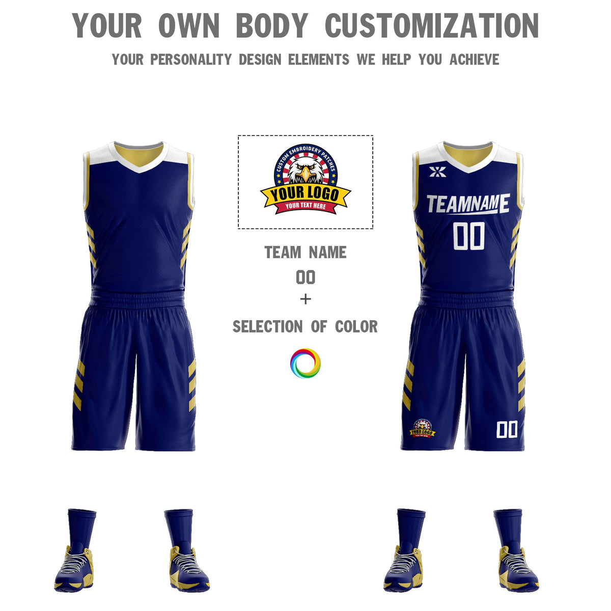 Custom Navy Old Gold Double Side Kits Design Sportswear Basketball Jersey|KXKSHOP