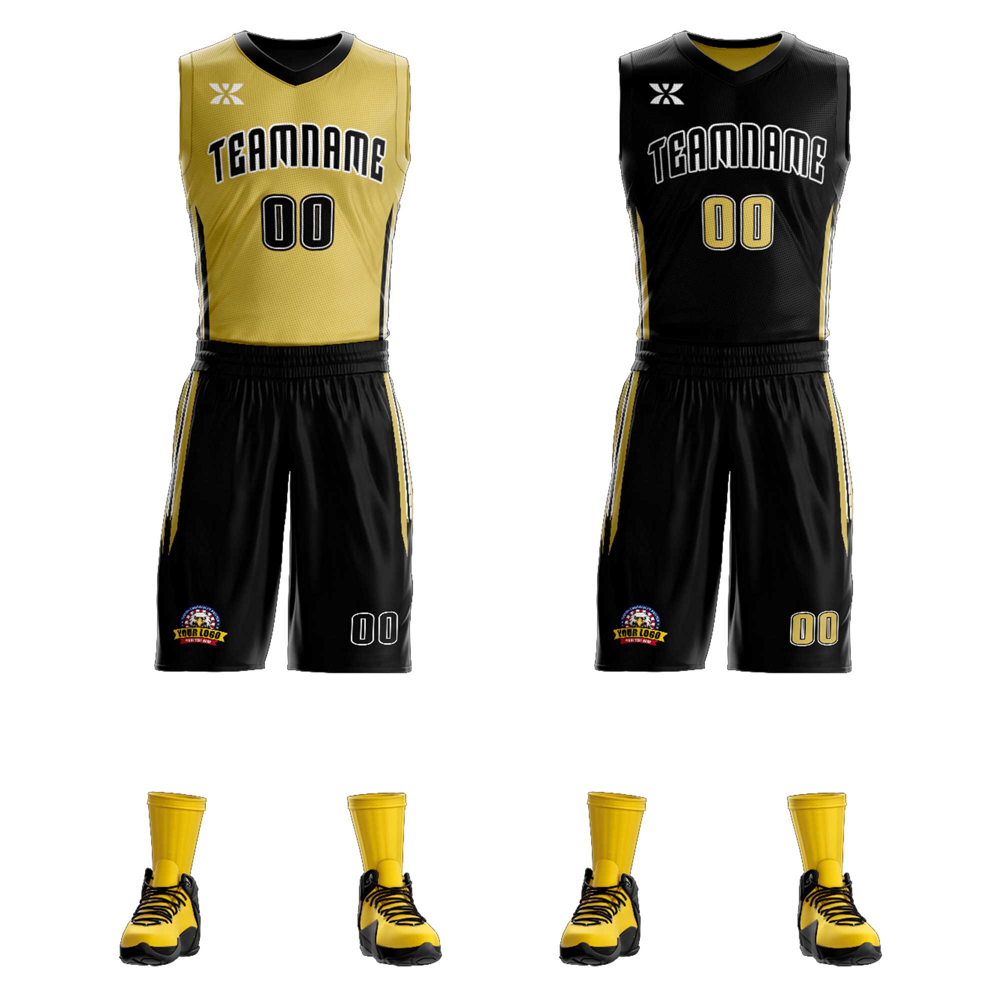 Custom Black Old Gold Double Side Kits Design Sportswear Basketball Jersey|KXKSHOP
