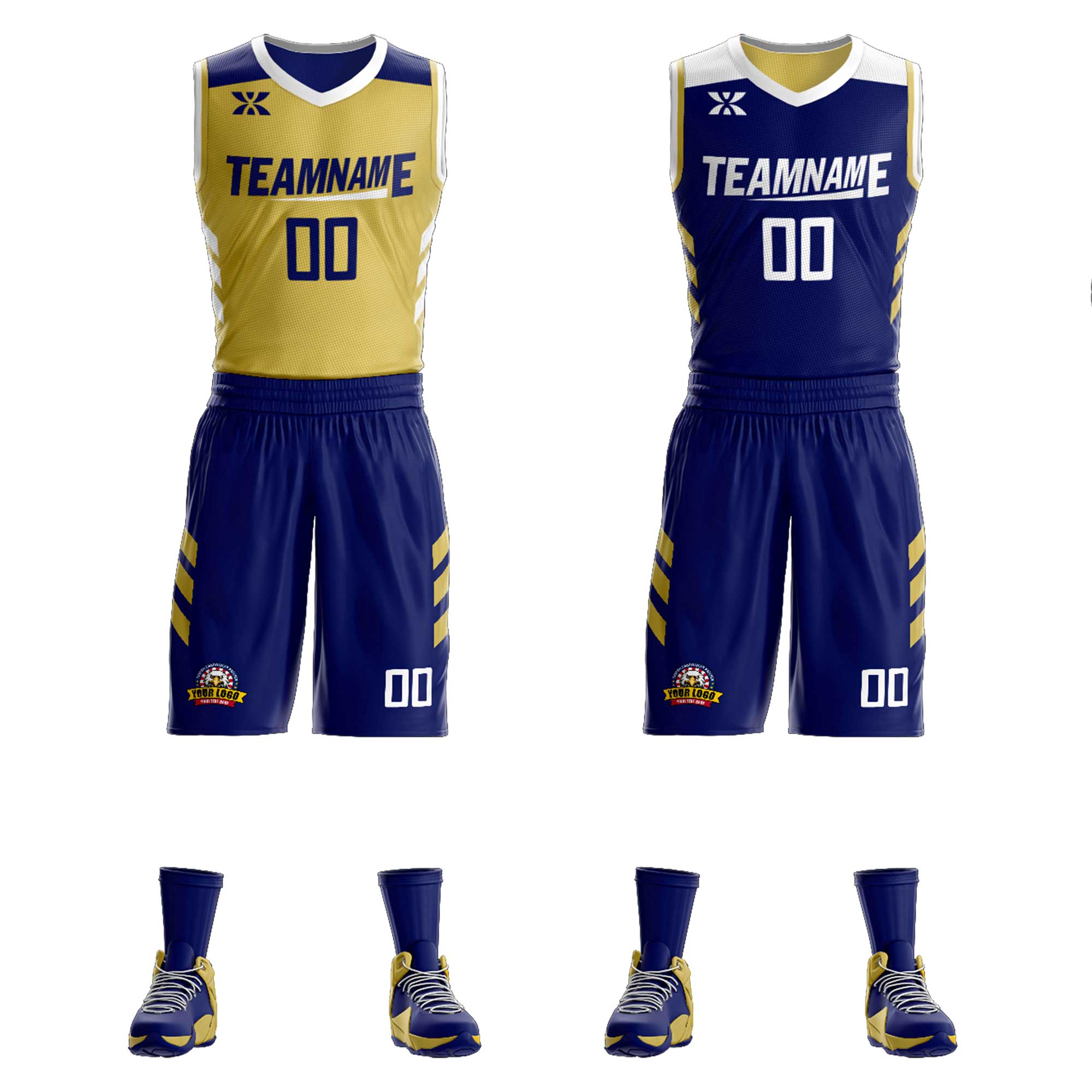 Custom Navy Old Gold Double Side Kits Design Sportswear Basketball Jersey|KXKSHOP