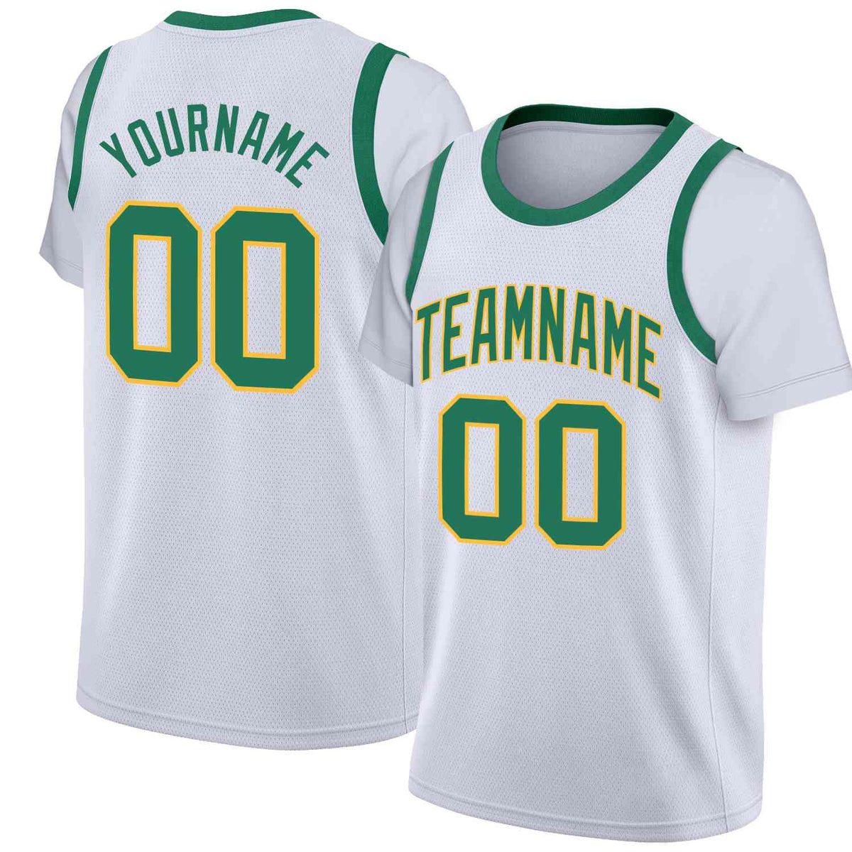 Custom White Green-Yellow Classic Tops Casual Fake Sleeve Basketball Jersey