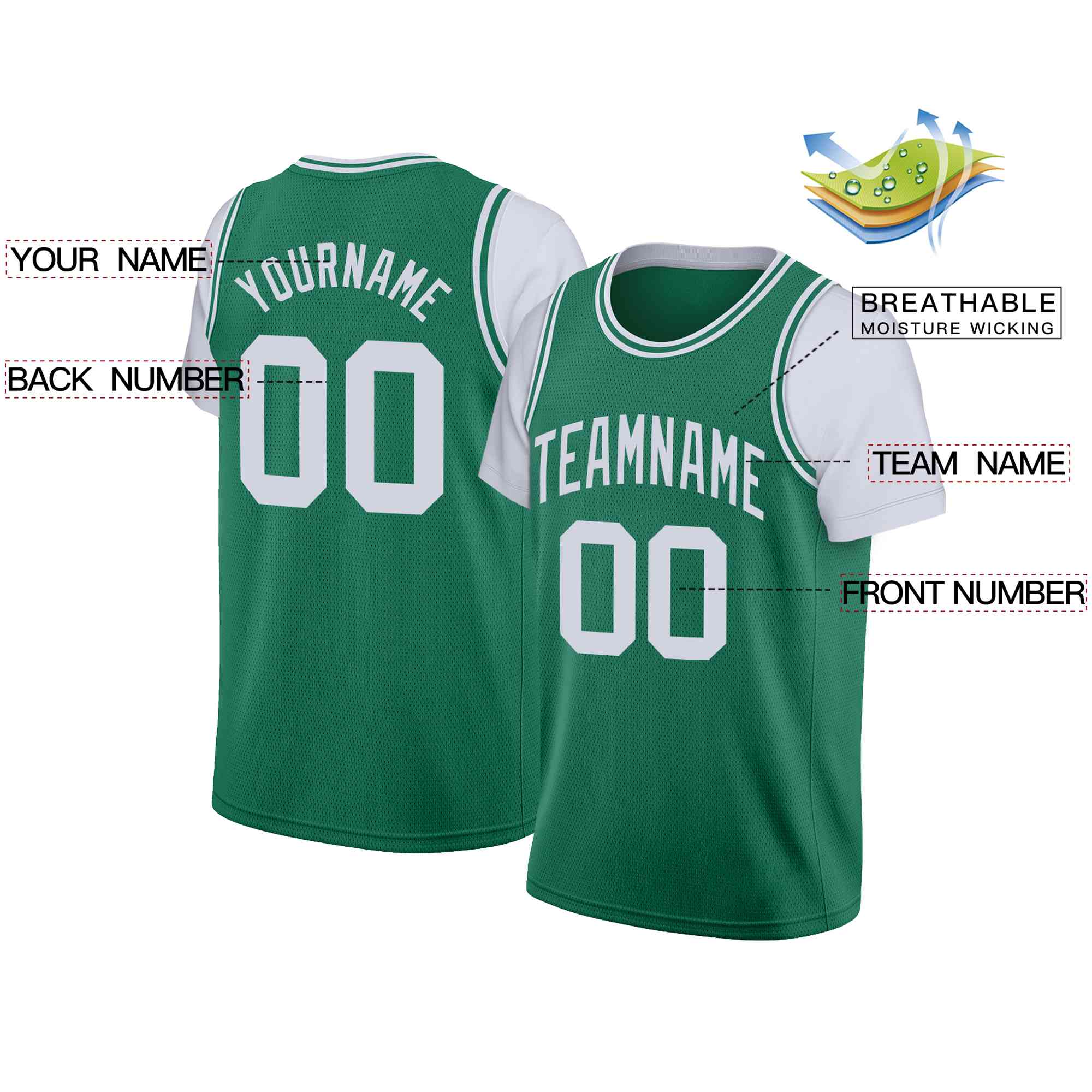 Custom Green WhiteClassic Tops Casual Fake Sleeve Basketball Jersey| KXKSHOP