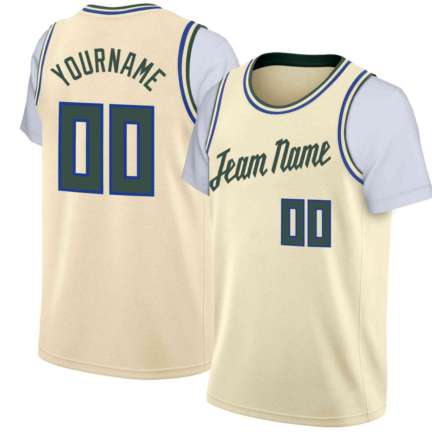 Custom Cream Hunter Green Classic Tops Casual Fake Sleeve Basketball Jersey| KXKSHOP
