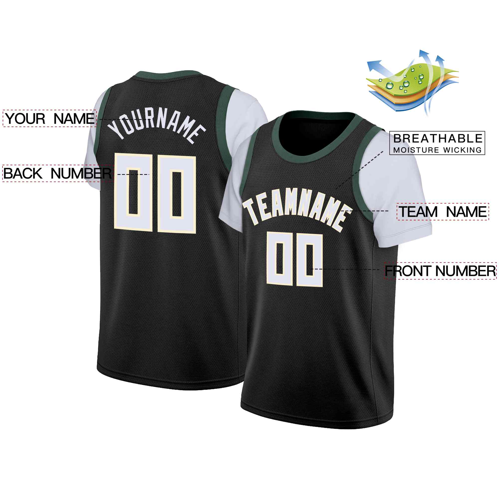Custom Black White-Cream Classic Tops Casual Fake Sleeve Basketball Jersey| KXKSHOP