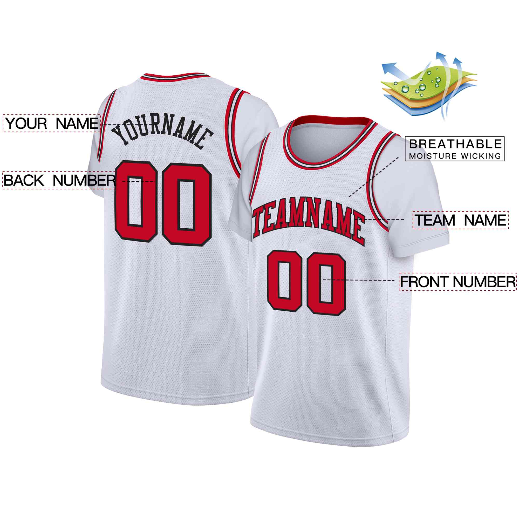 Custom White Red-Black Classic Tops Casual Fake Sleeve Basketball Jersey| KXKSHOP