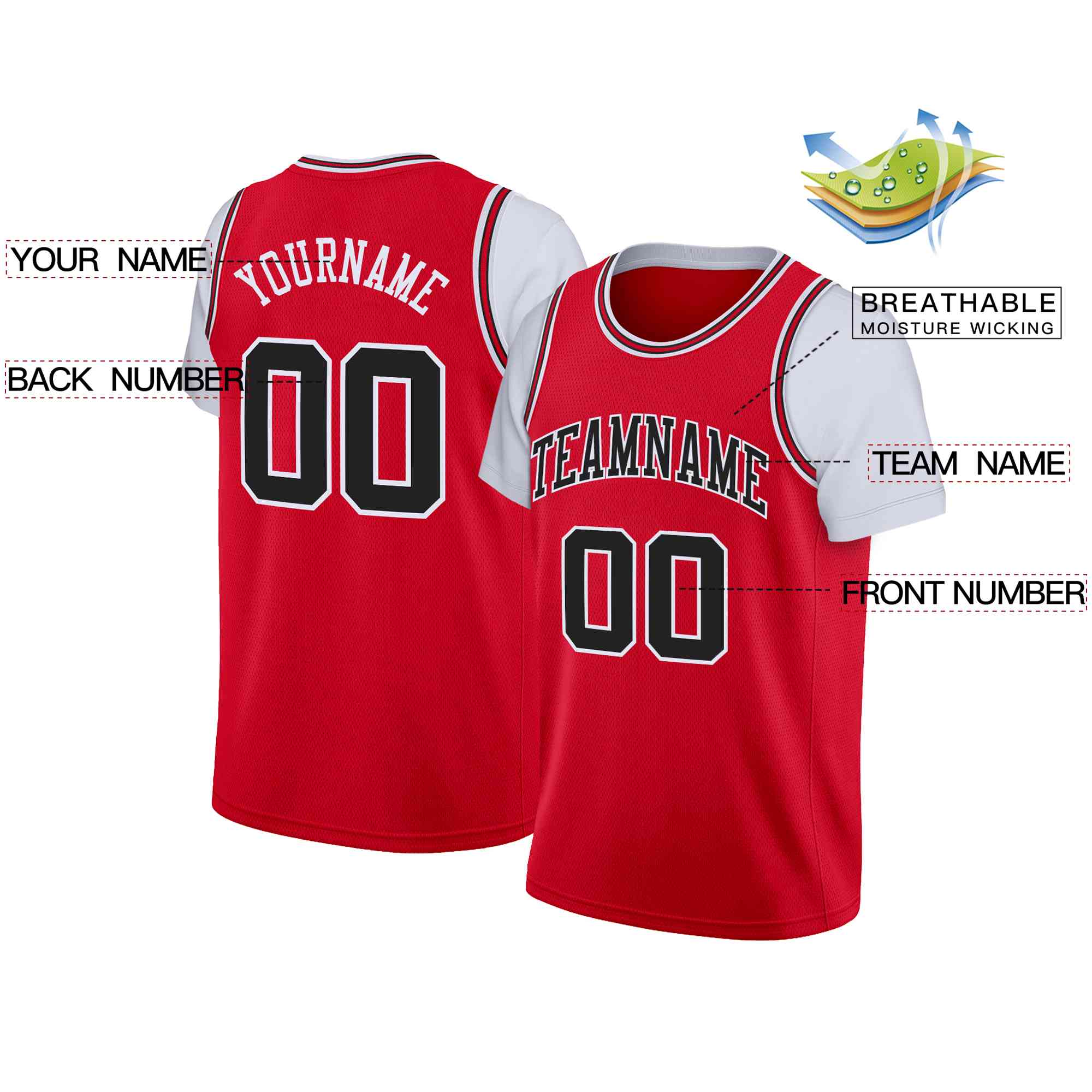 Custom Red Black-White Classic Tops Casual Fake Sleeve Basketball Jersey| KXKSHOP