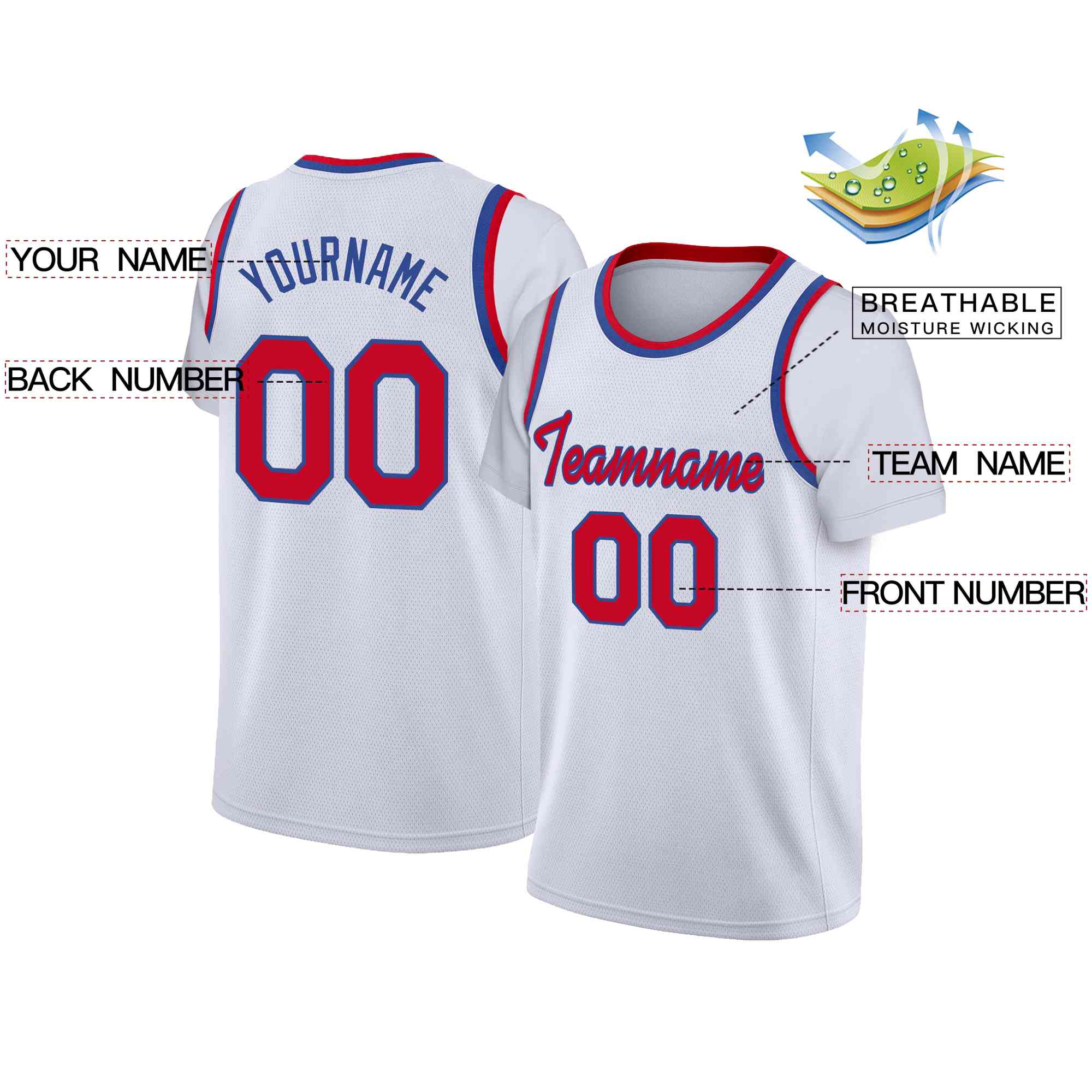 Custom White Red-Blue Classic Tops Casual Fake Sleeve Basketball Jersey| KXKSHOP