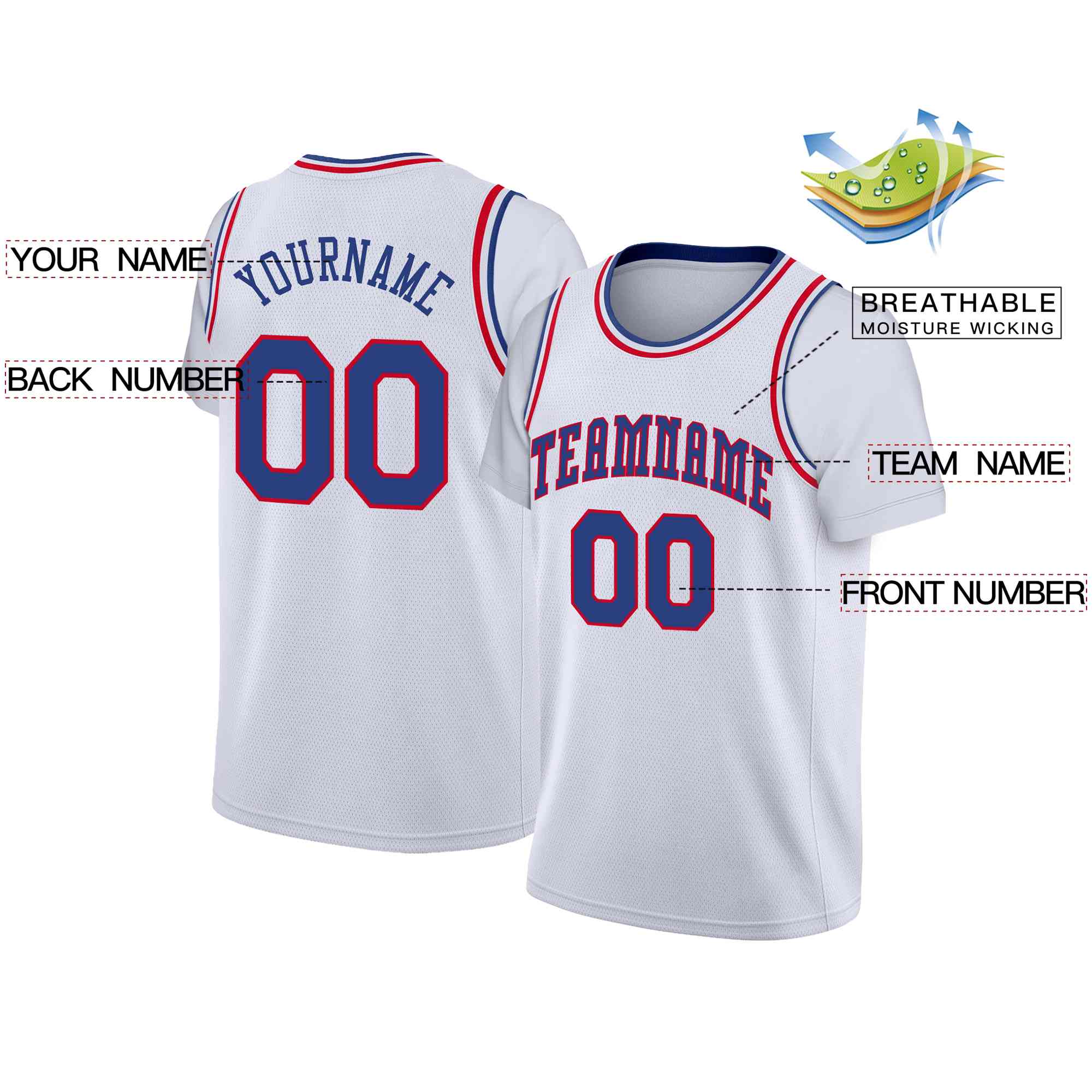 Custom White Blue-Red Classic Tops Casual Fake Sleeve Basketball Jersey| KXKSHOP