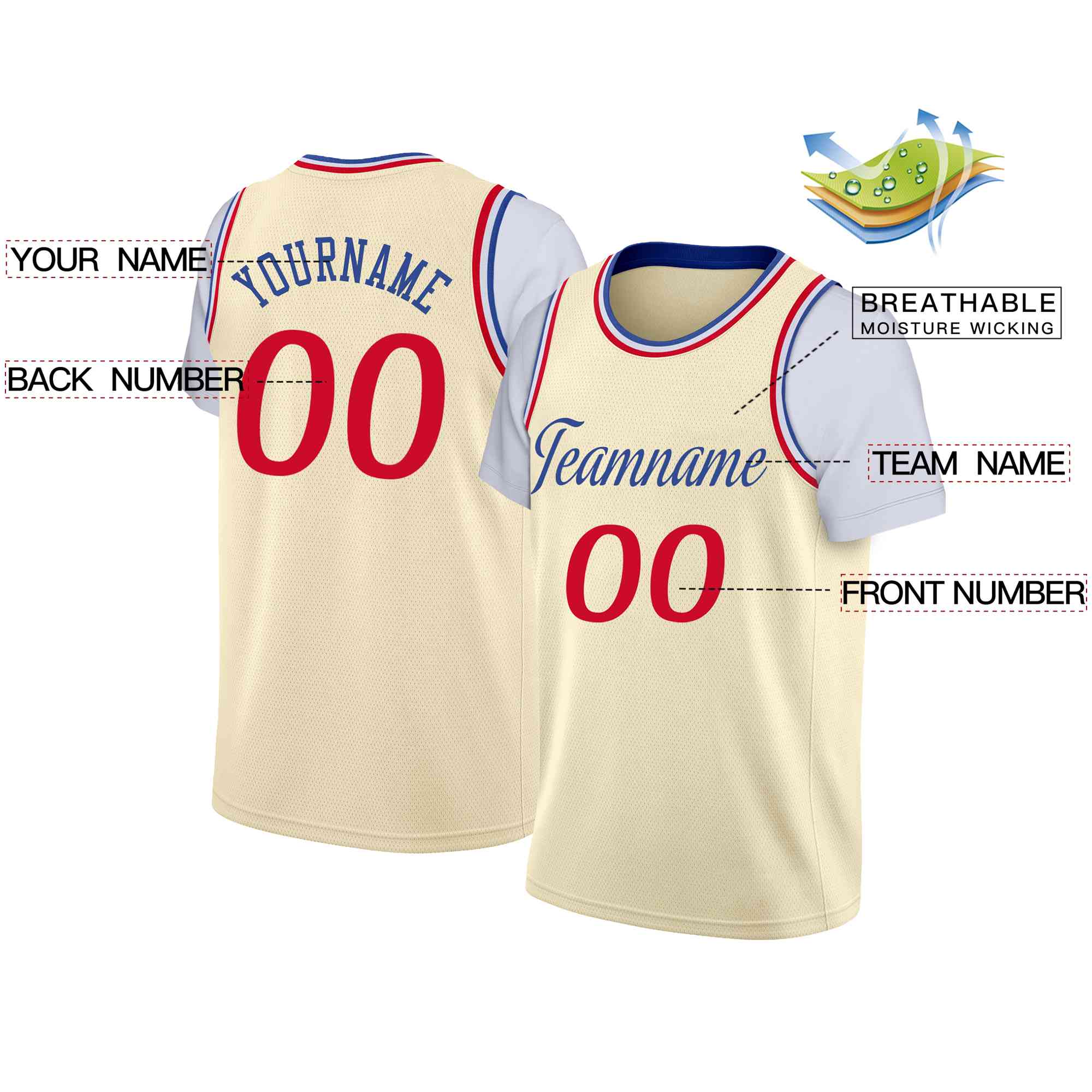 Custom Cream BlueClassic Tops Casual Fake Sleeve Basketball Jersey| KXKSHOP