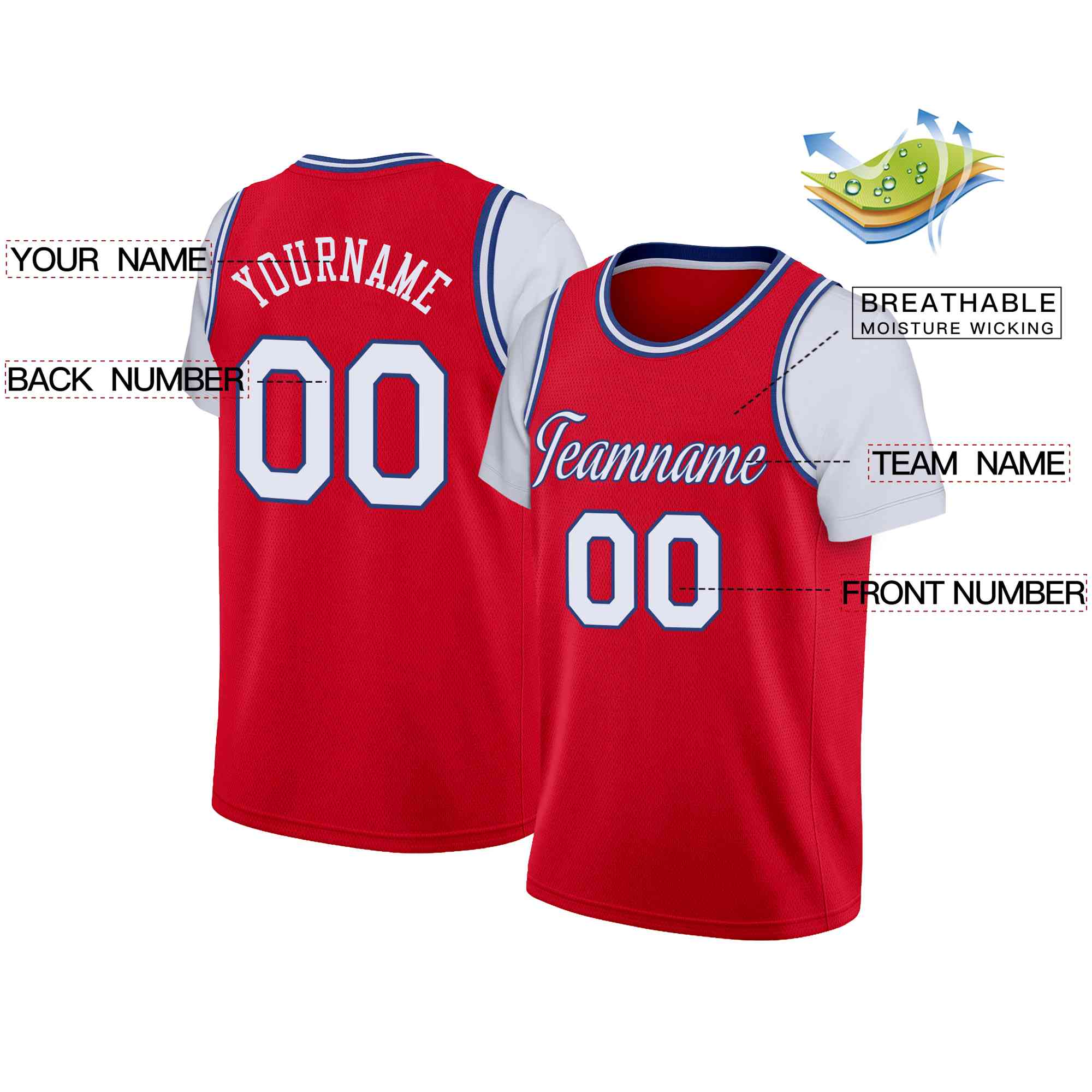 Custom Red White-Blue Classic Tops Casual Fake Sleeve Basketball Jersey| KXKSHOP