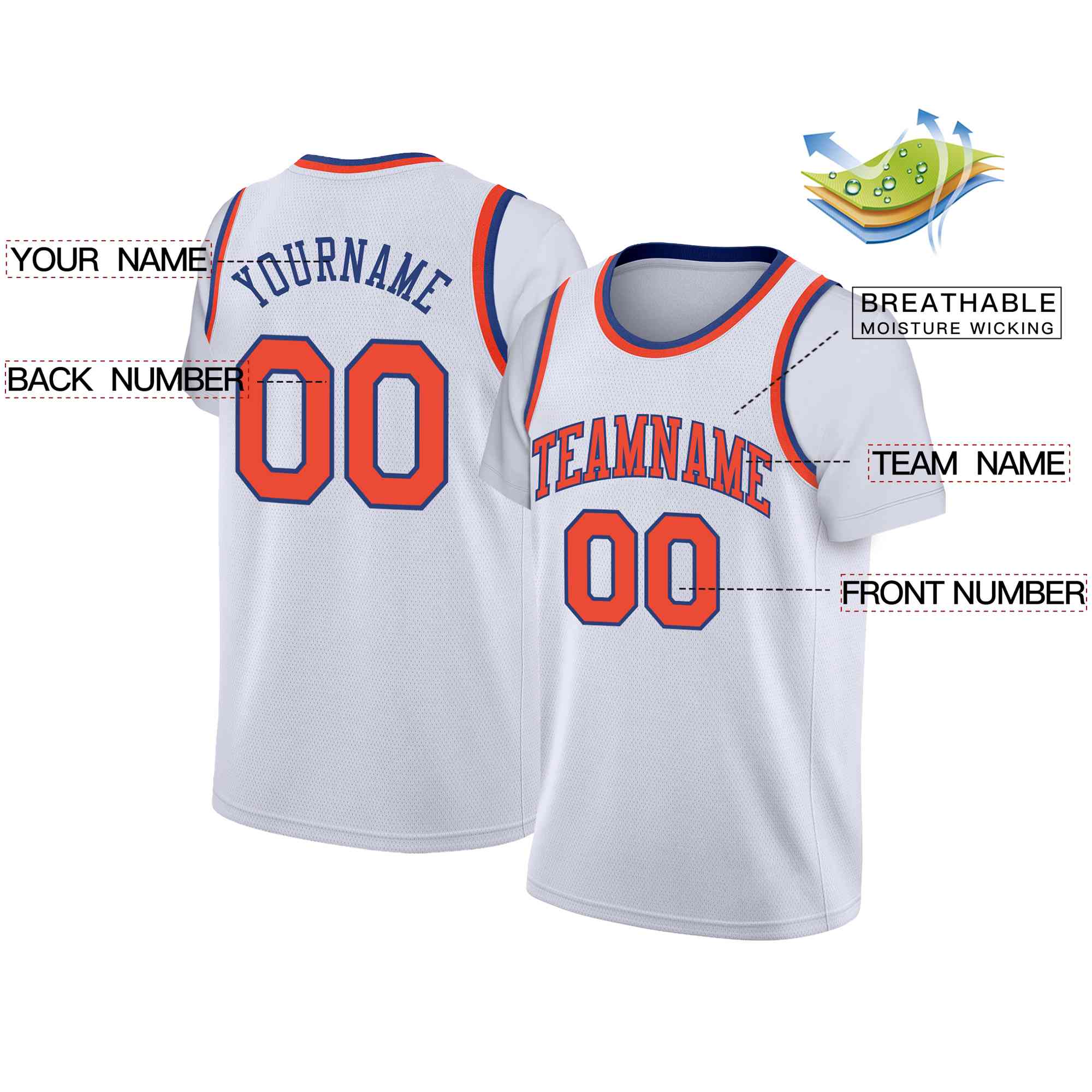 Custom White Orange-Blue Classic Tops Casual Fake Sleeve Basketball Jersey| KXKSHOP