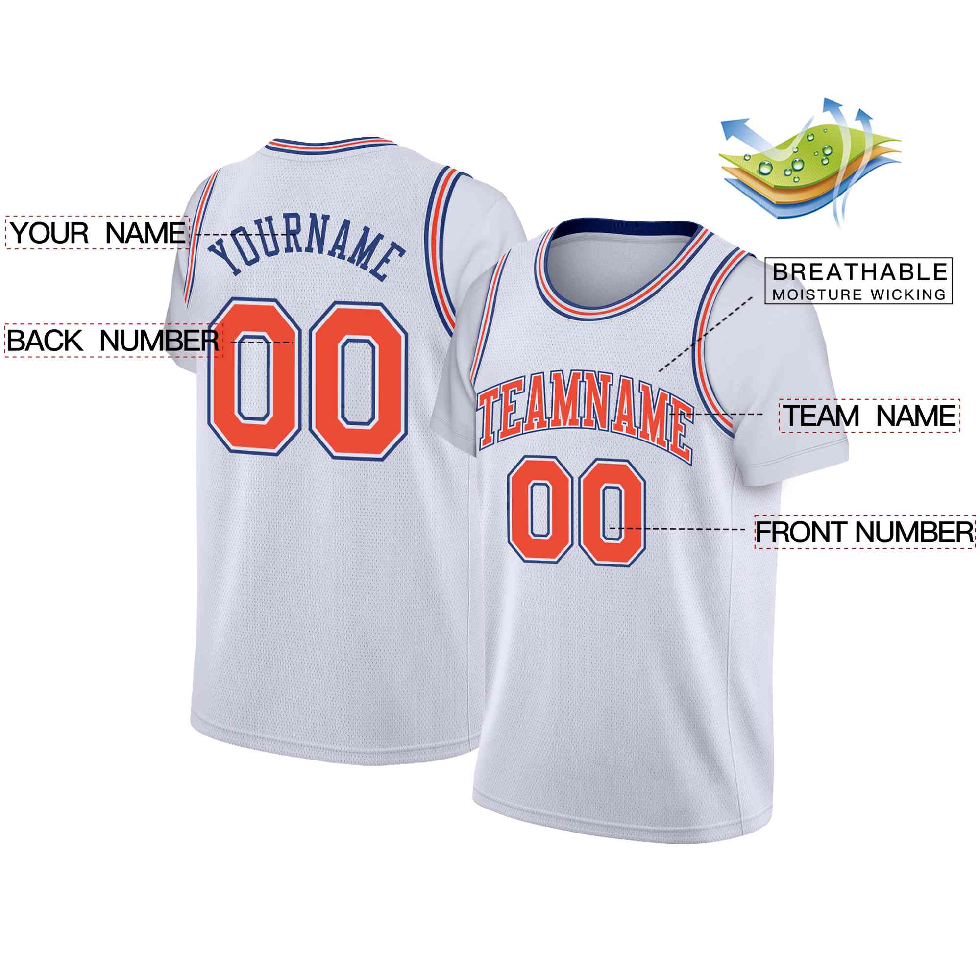 Custom White Orange-White Classic Tops Casual Fake Sleeve Basketball Jersey| KXKSHOP