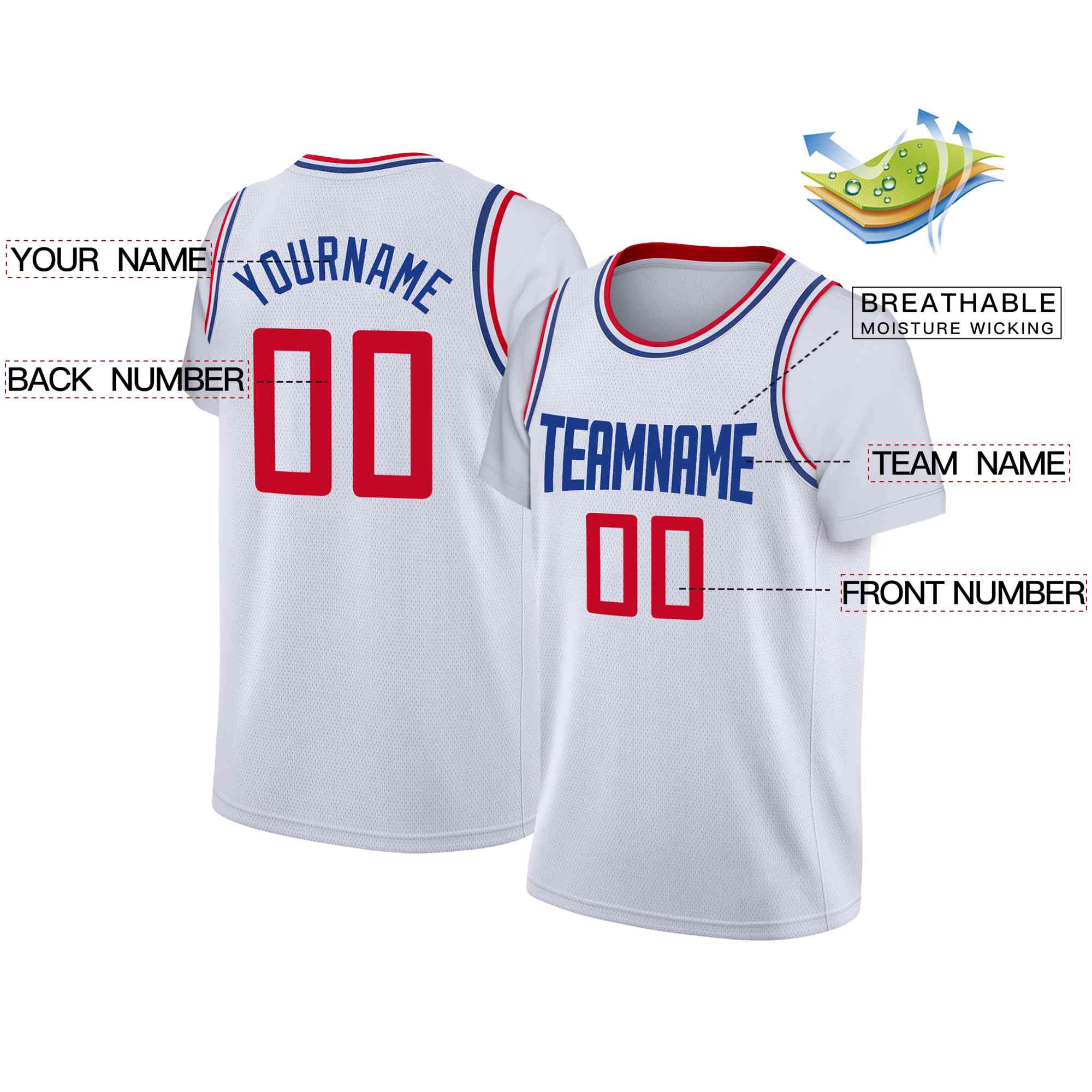 Custom White Blue Classic Tops Casual Fake Sleeve Basketball Jersey| KXKSHOP