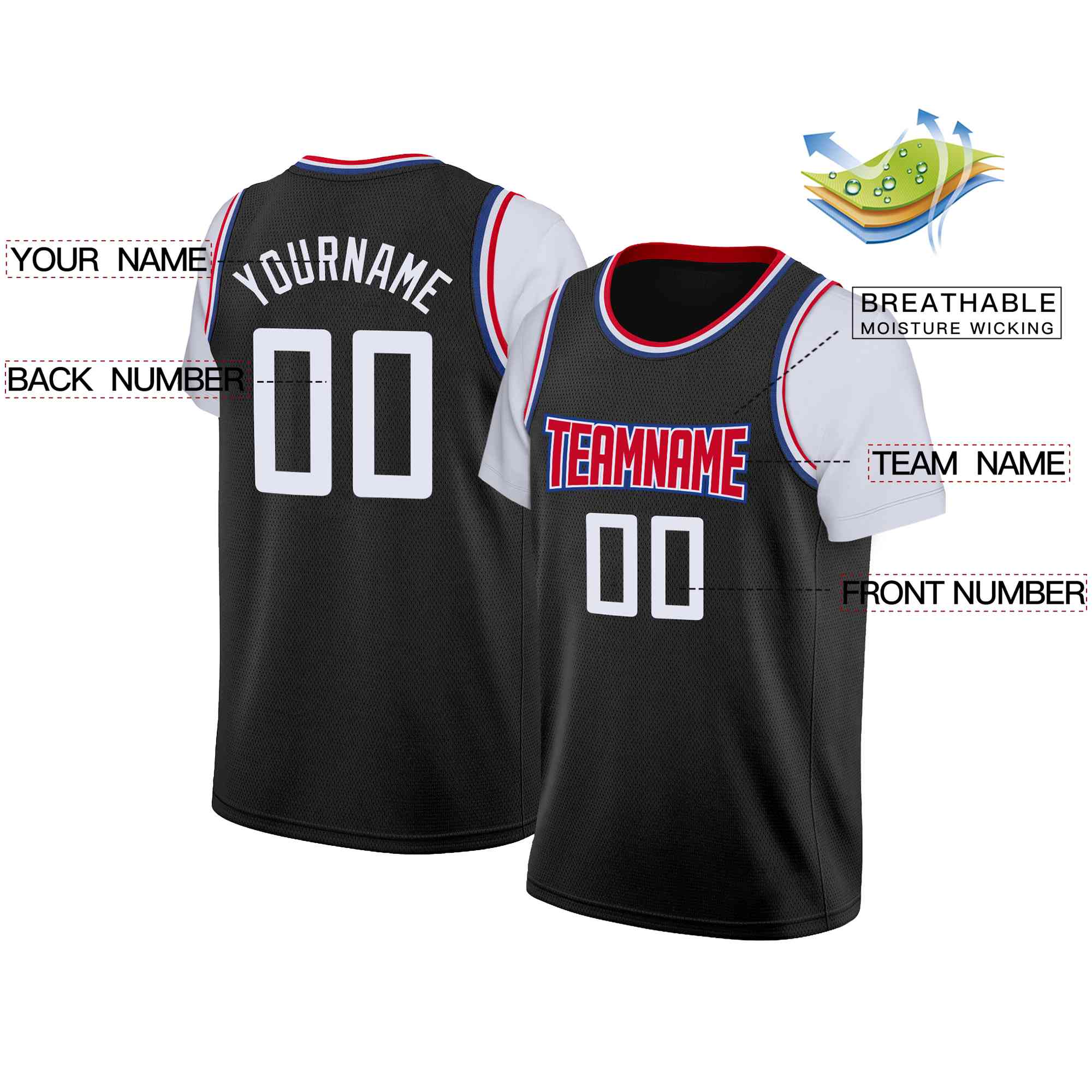 Custom Black Red-White Classic Tops Casual Fake Sleeve Basketball Jersey| KXKSHOP