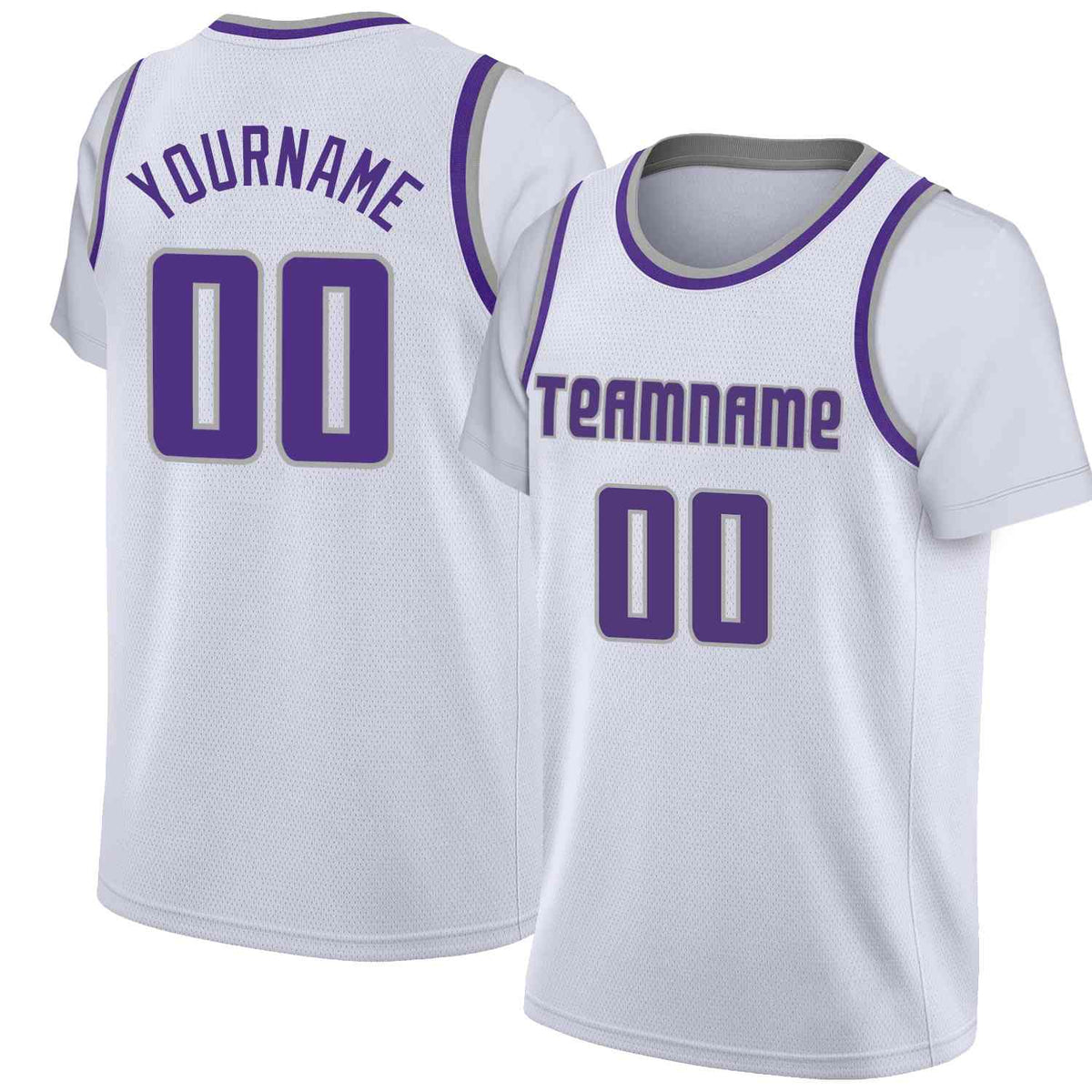 Custom White Purple-Gray Classic Tops Casual Fake Sleeve Basketball Jersey