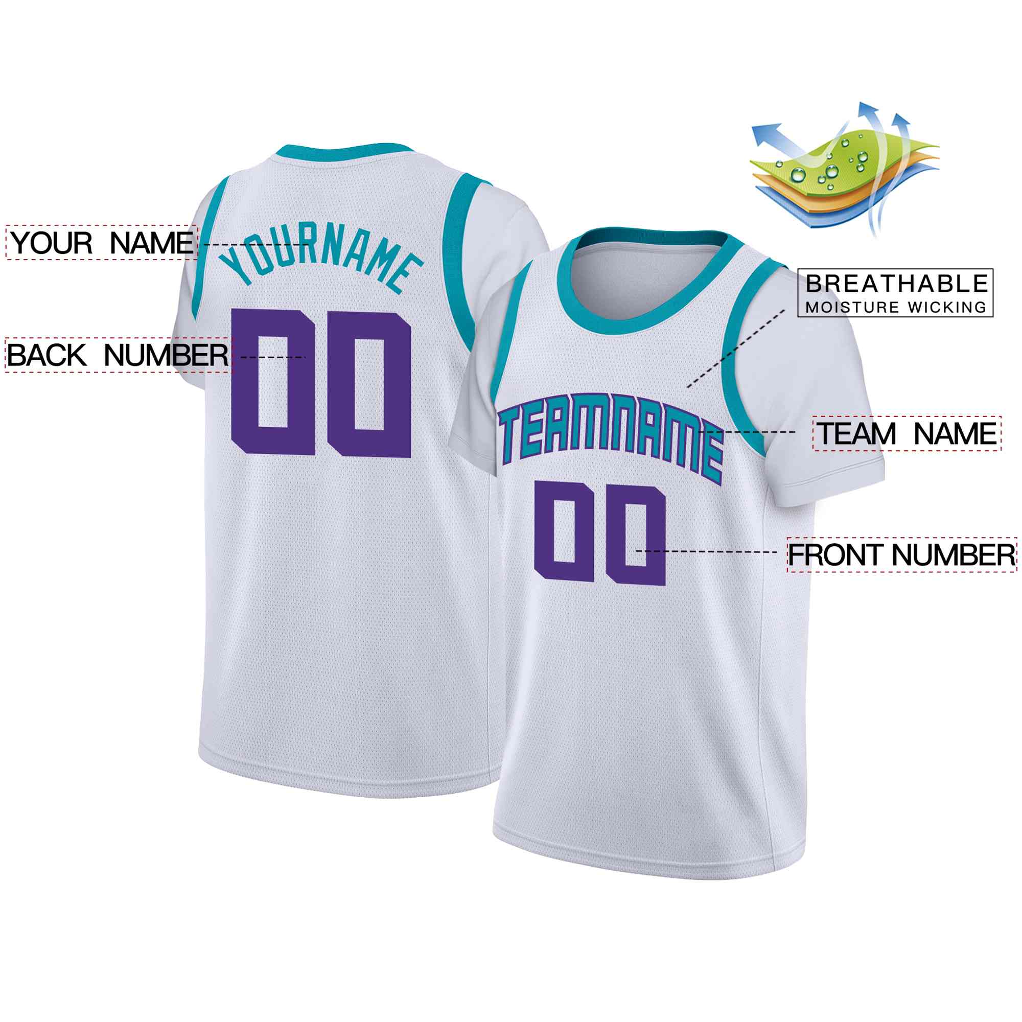 Custom White Light Blue-Purple Classic Tops Casual Fake Sleeve Basketball Jersey| KXKSHOP