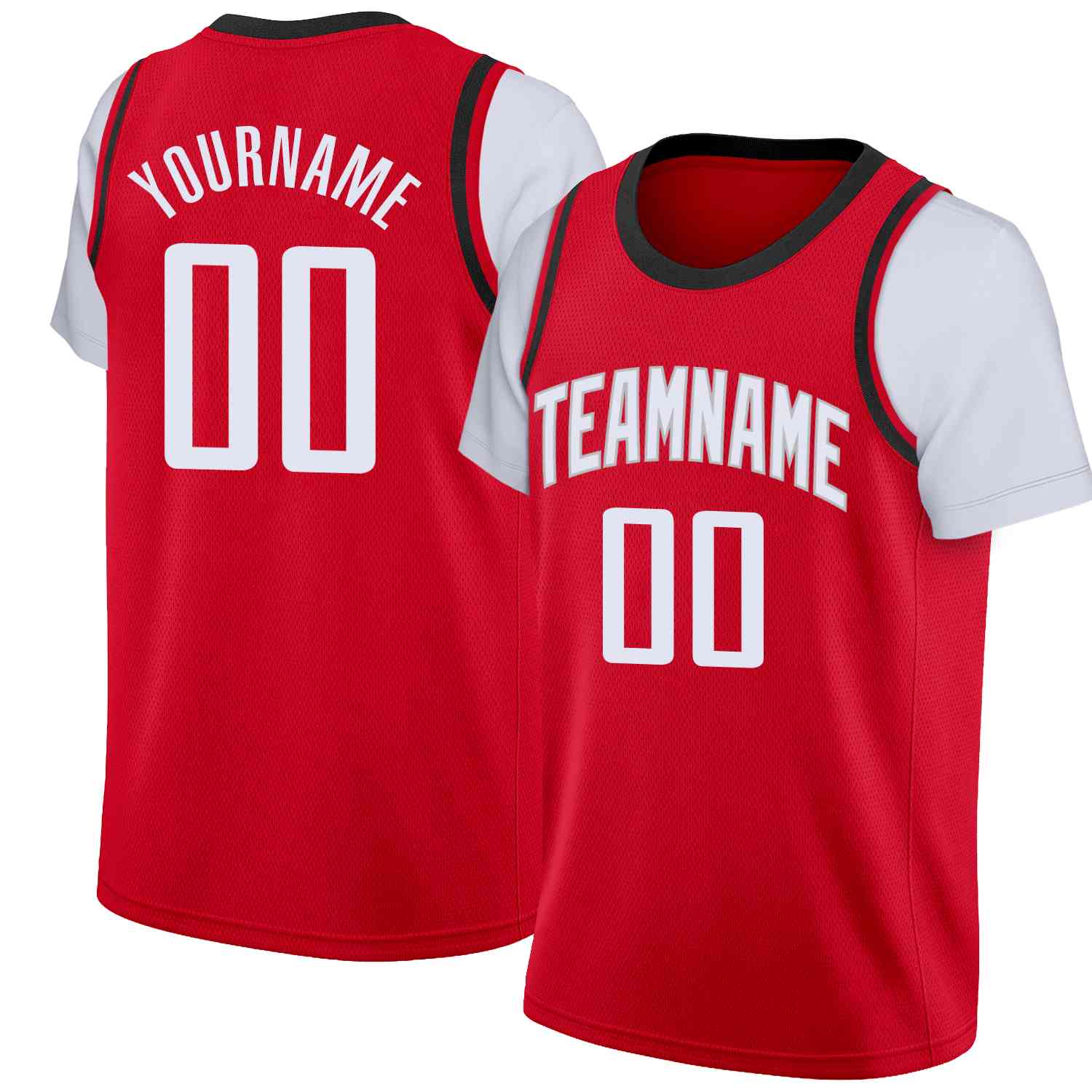 Custom Red White-Gray Classic Tops Casual Fake Sleeve Basketball Jersey