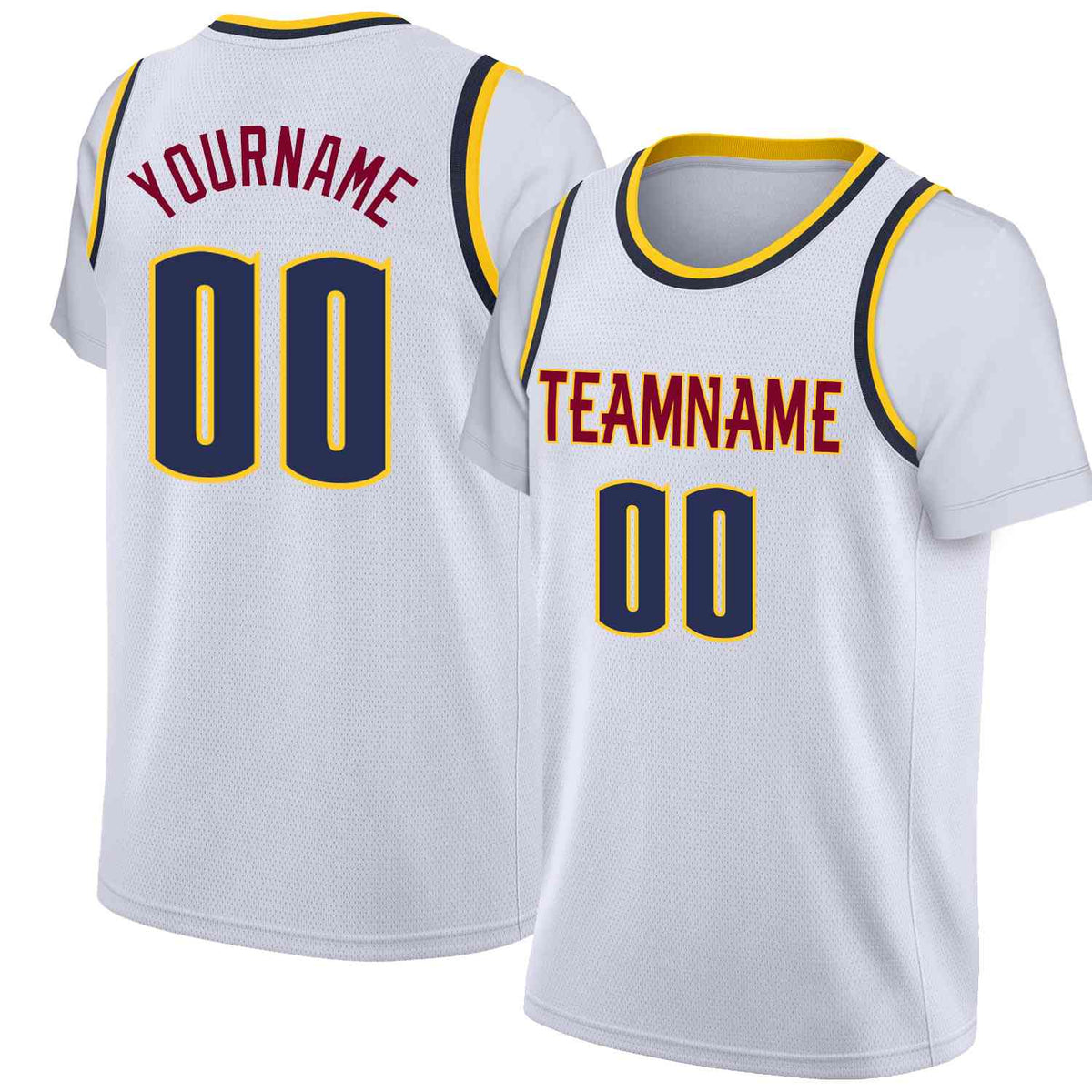 Custom White Red-Yellow Classic Tops Casual Fake Sleeve Basketball Jersey