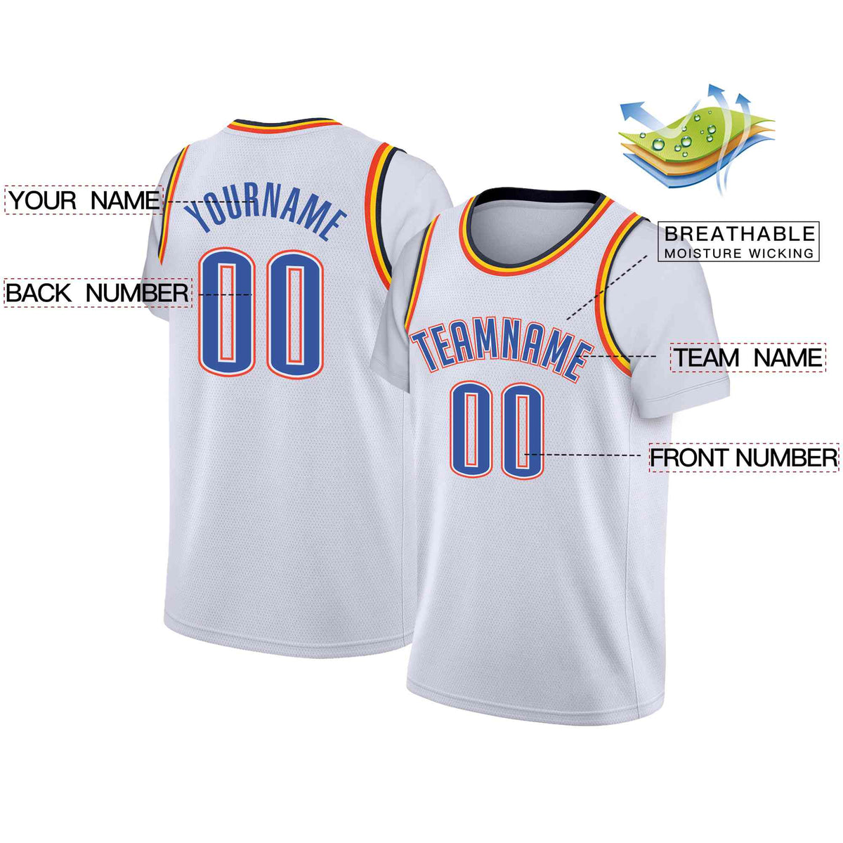 Custom White Powder Blue-White Classic Tops Casual Fake Sleeve Basketball Jersey