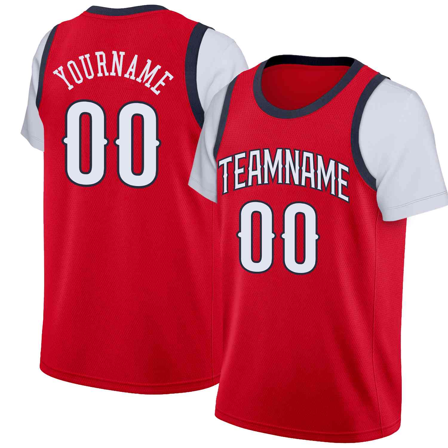 Custom Red White-Navy Classic Tops Casual Fake Sleeve Basketball Jersey
