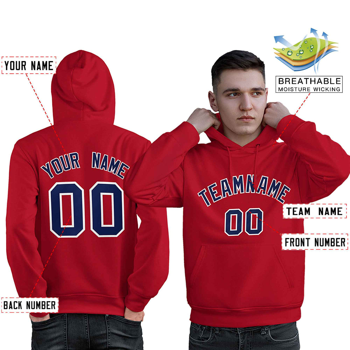 Custom Red Navy-White Classic Style Personalized Sport Pullover Hoodie| KXKSHOP
