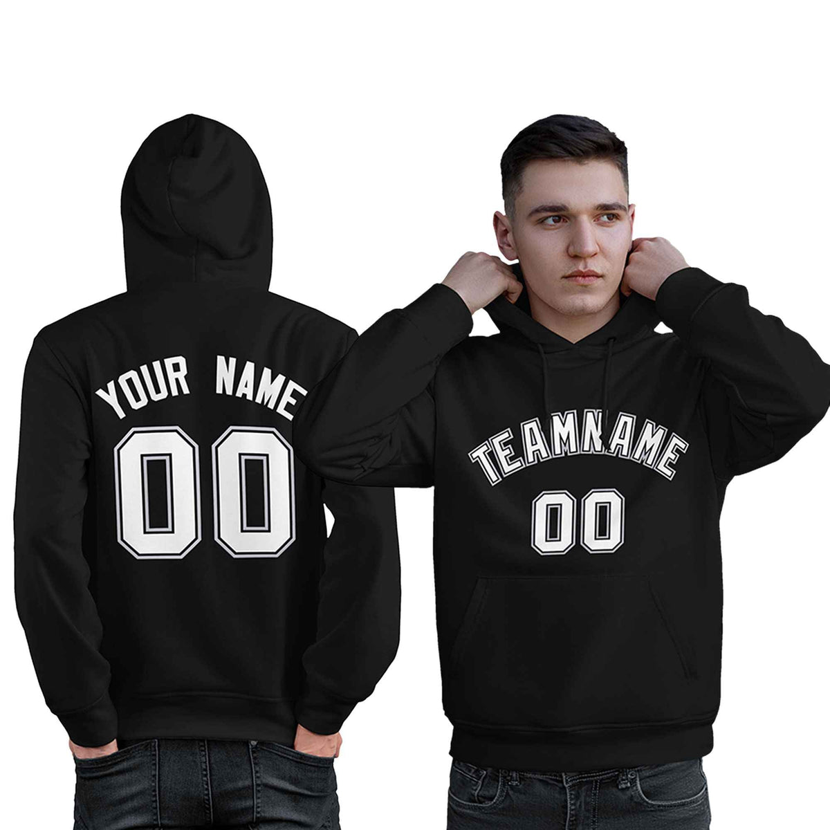 Custom Black White-Gray Classic Style Personalized Sport Pullover Hoodie| KXKSHOP